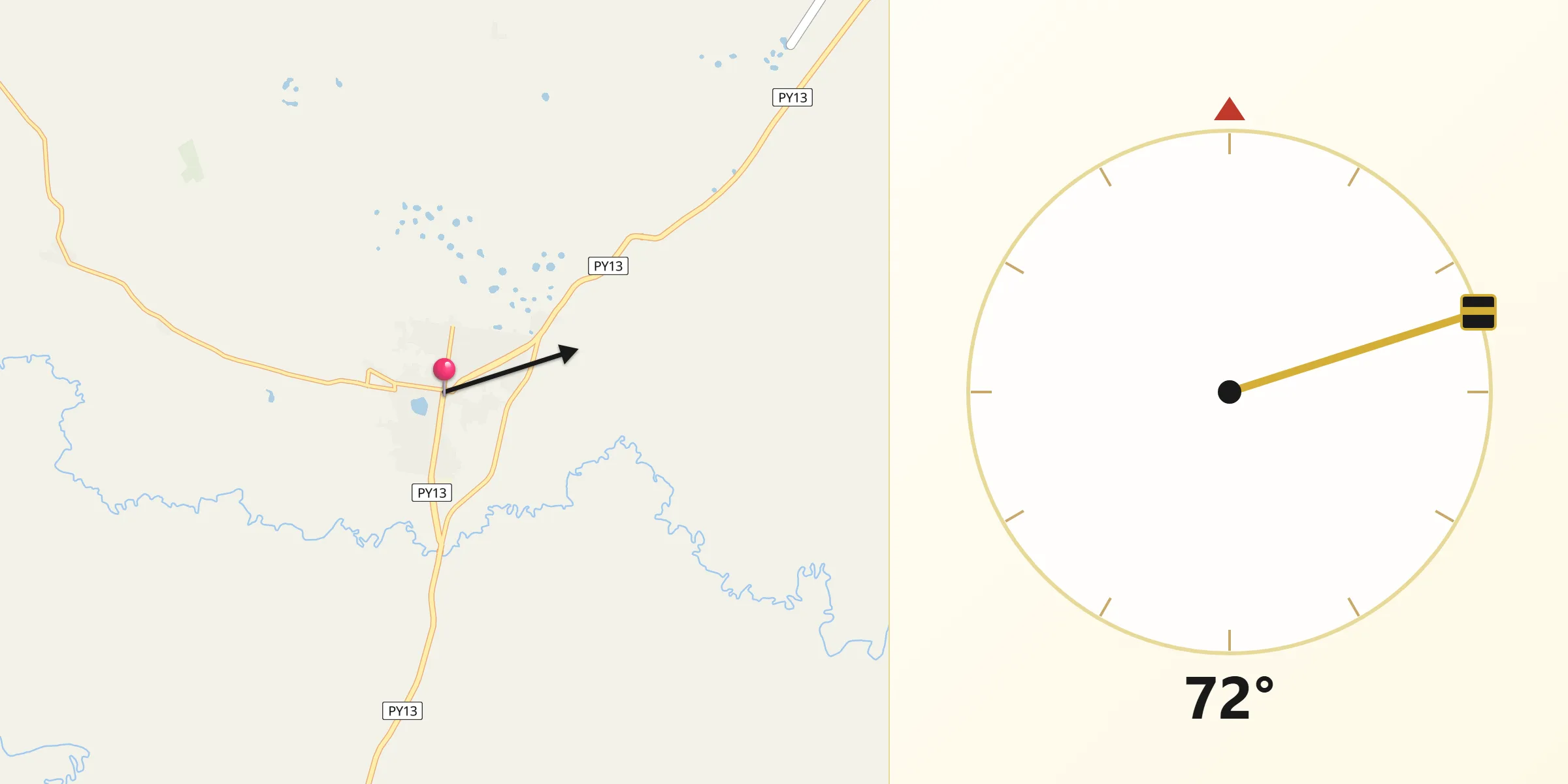 Dirección de la Qibla desde Ygatimi
