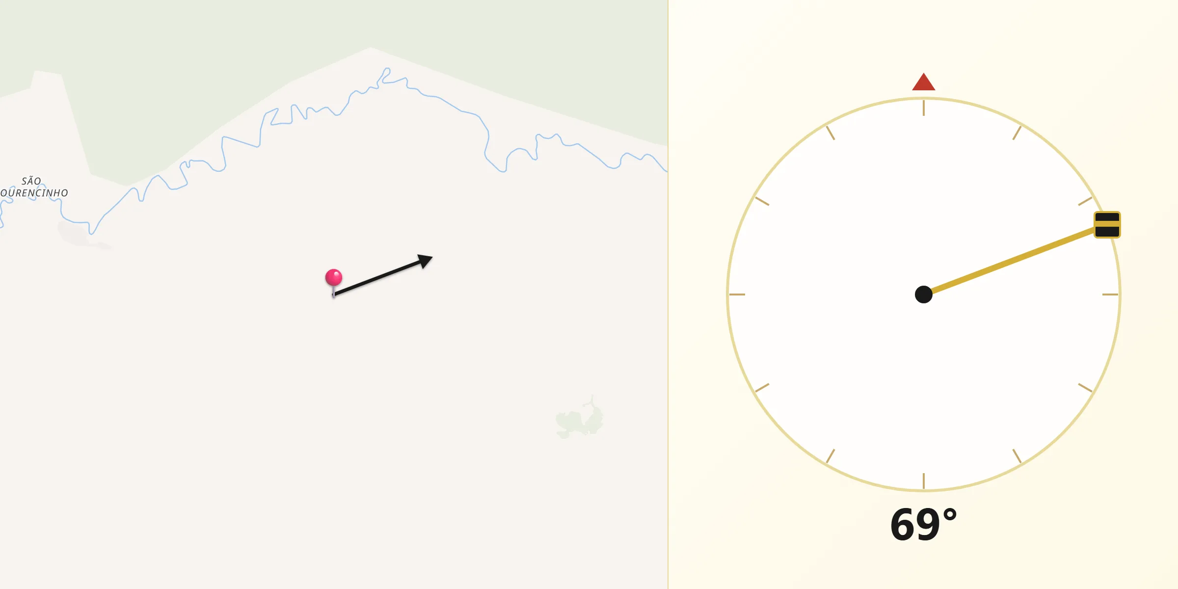 Direção da Qibla a partir de Pedro de Toledo