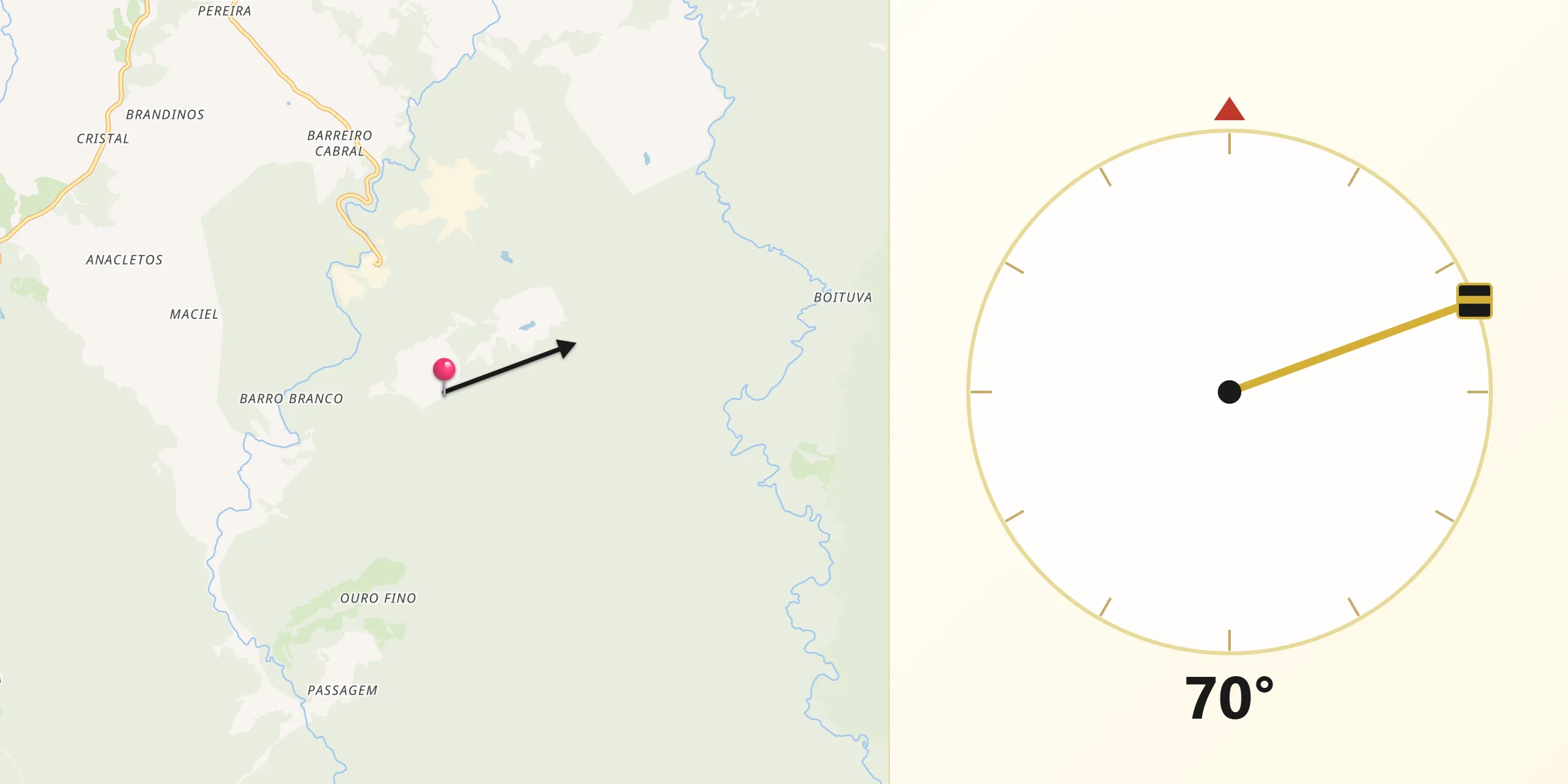 Direção da Qibla a partir de Ribeirão Grande