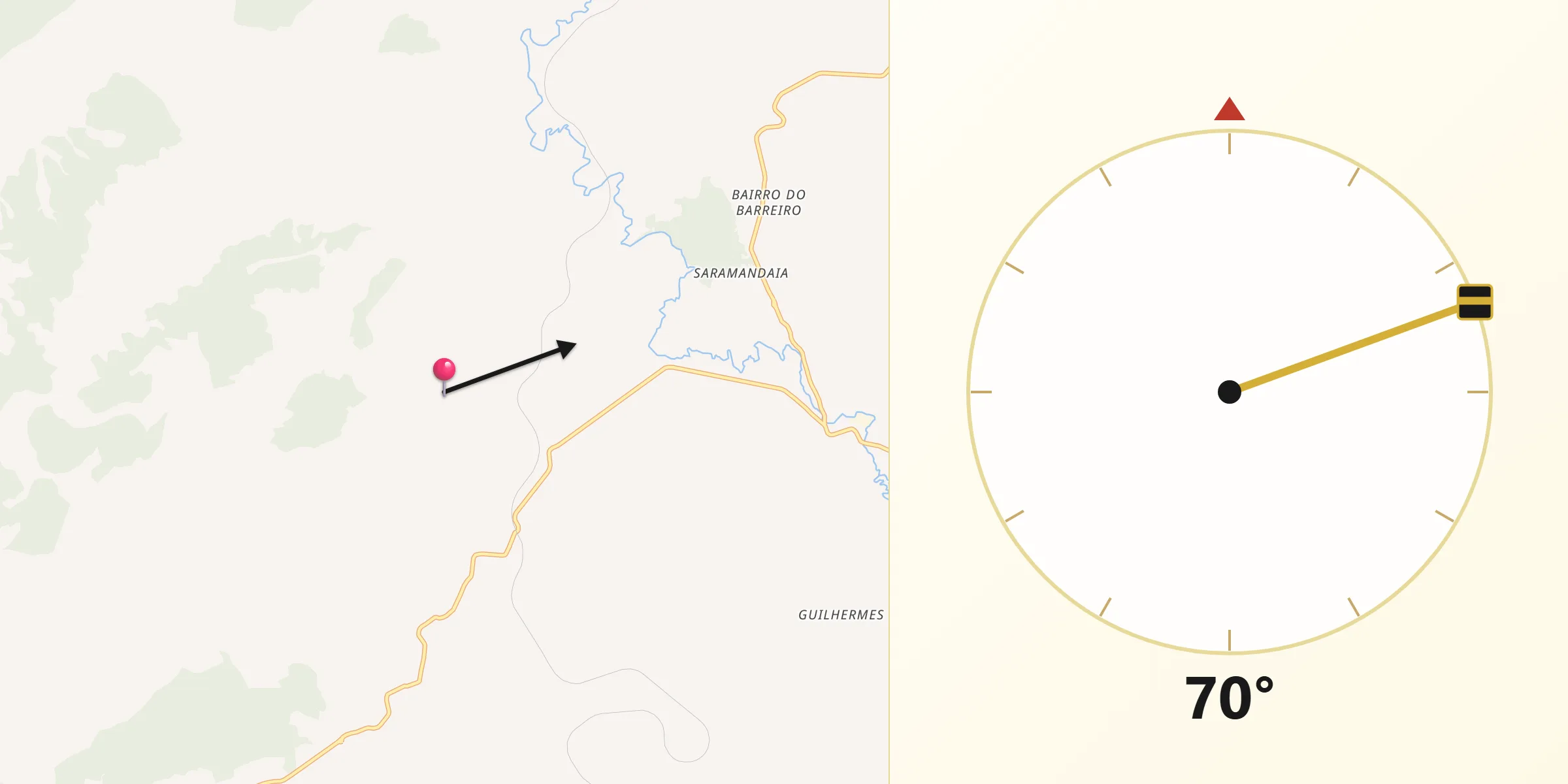 Direção da Qibla a partir de Nova Campina