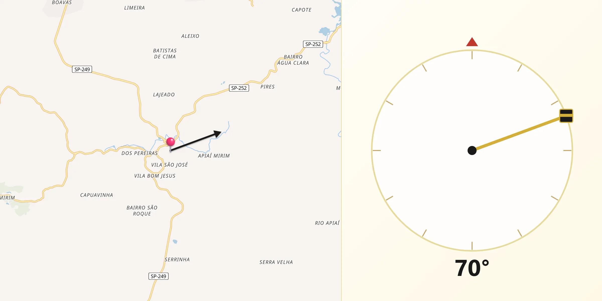 Direção da Qibla a partir de Ribeirão Branco