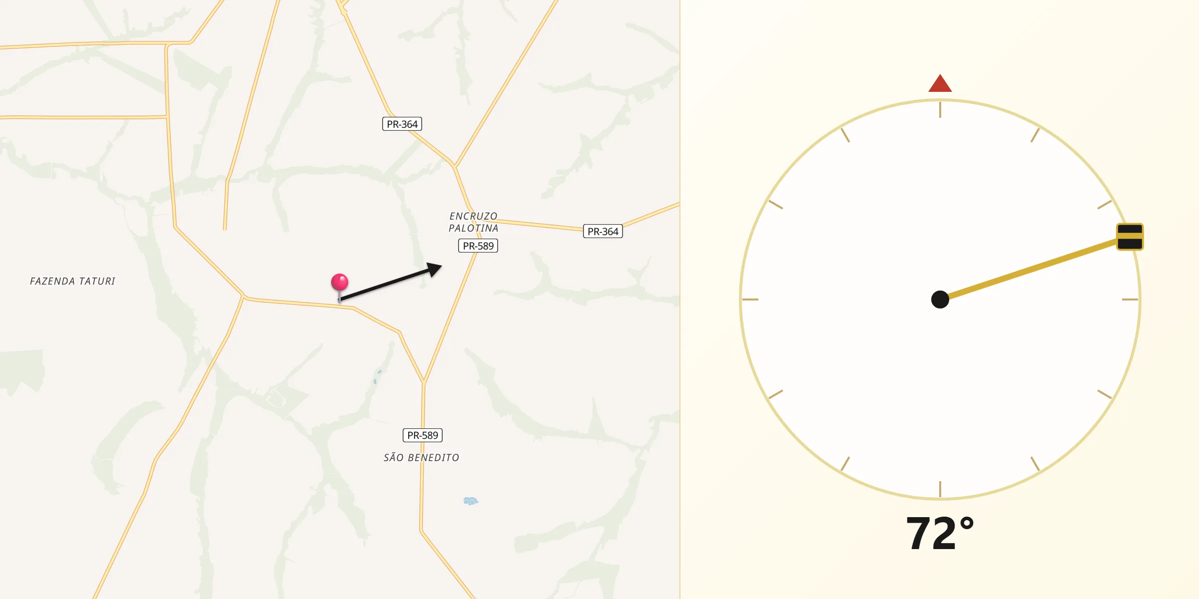 Direção da Qibla a partir de Terra Roxa