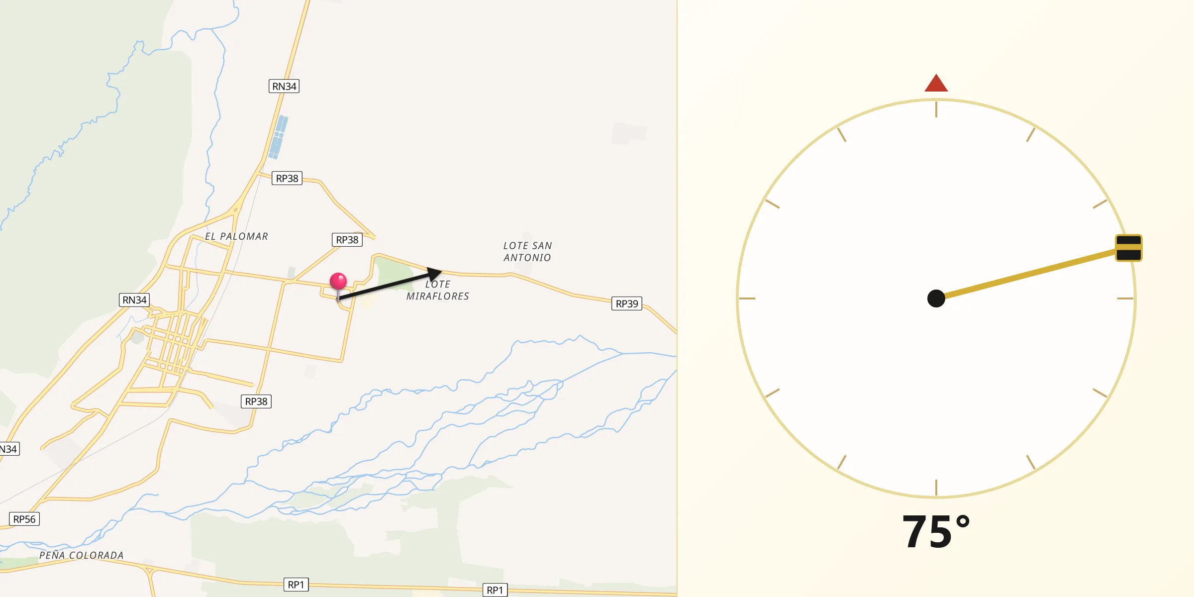 Dirección de la Qibla desde Ingenio La Esperanza