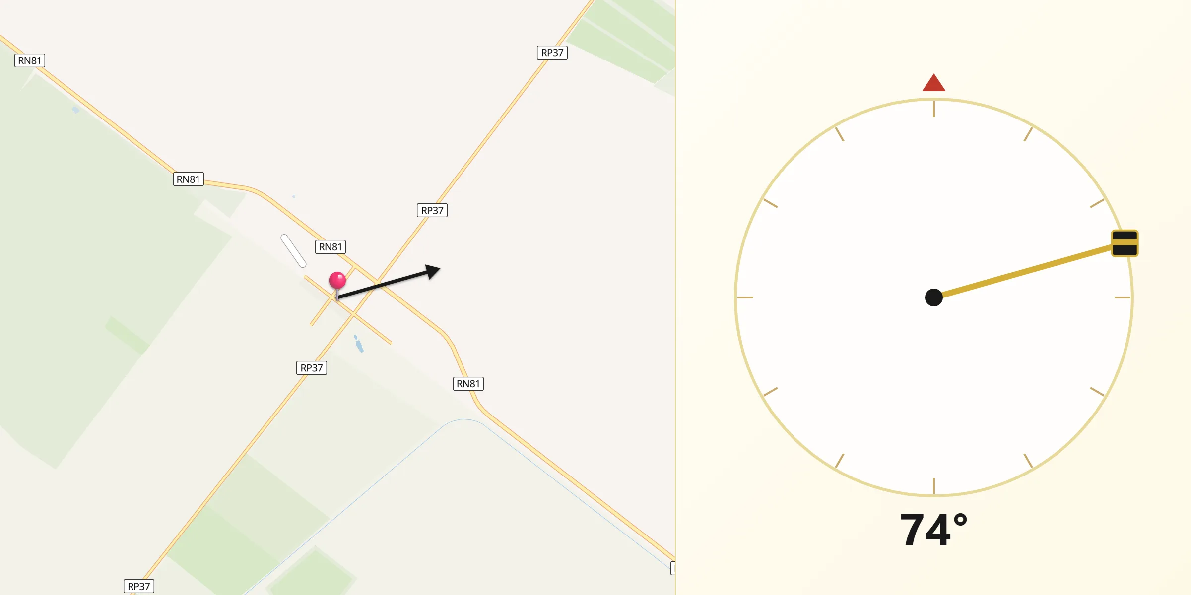 Dirección de la Qibla desde Laguna Yema
