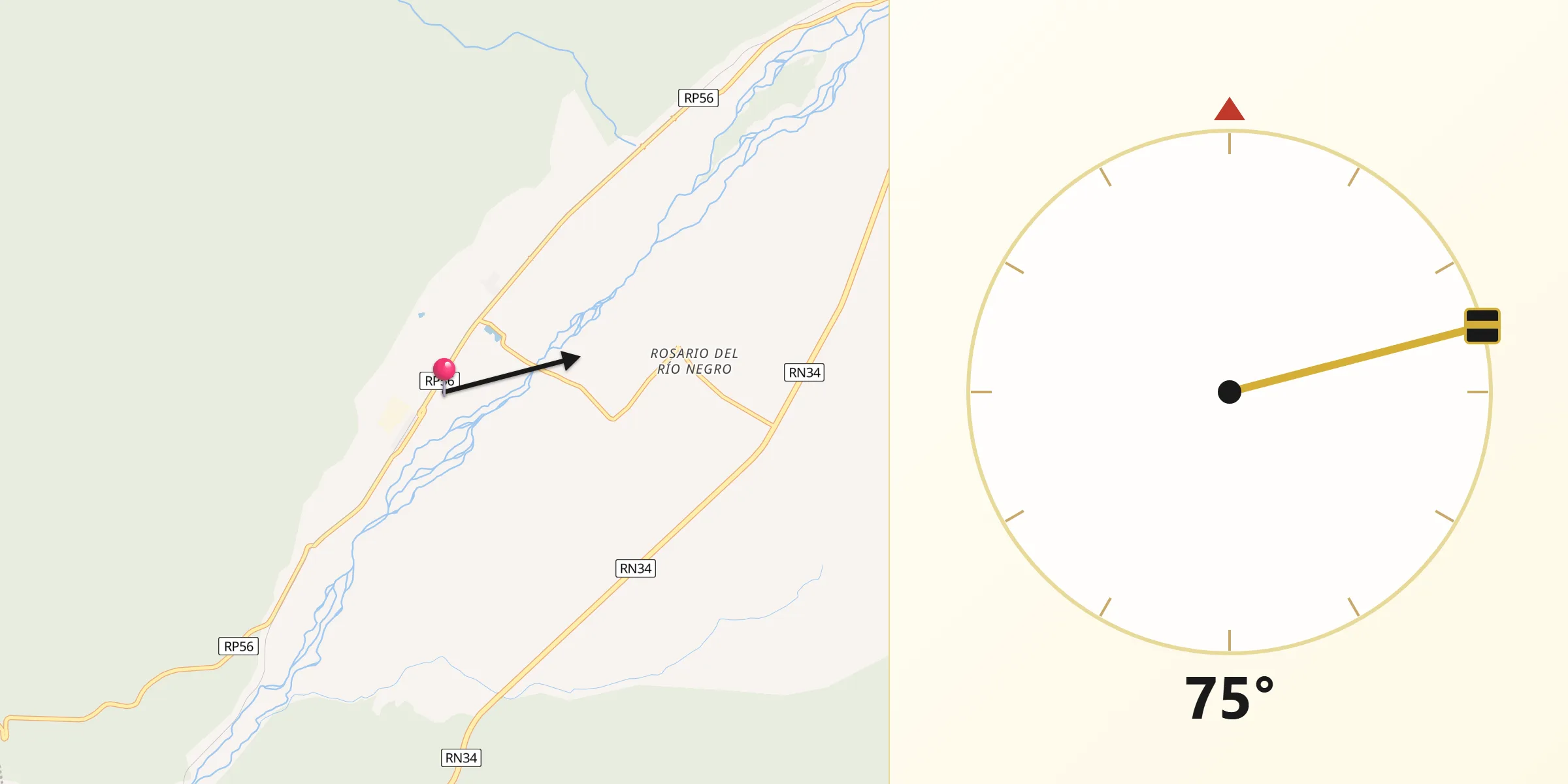 Dirección de la Qibla desde La Mendieta