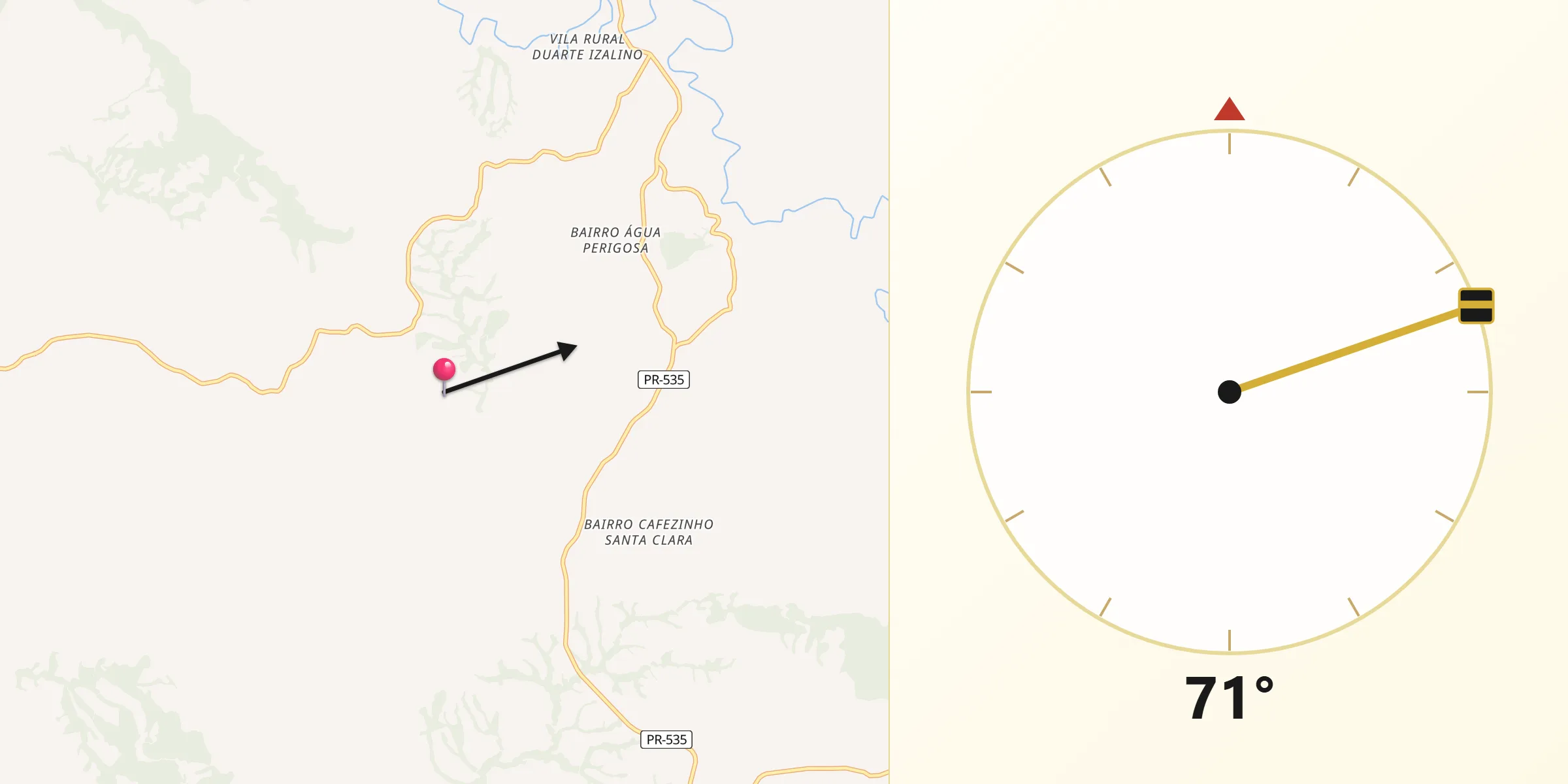 Direção da Qibla a partir de Rio Branco do Ivaí