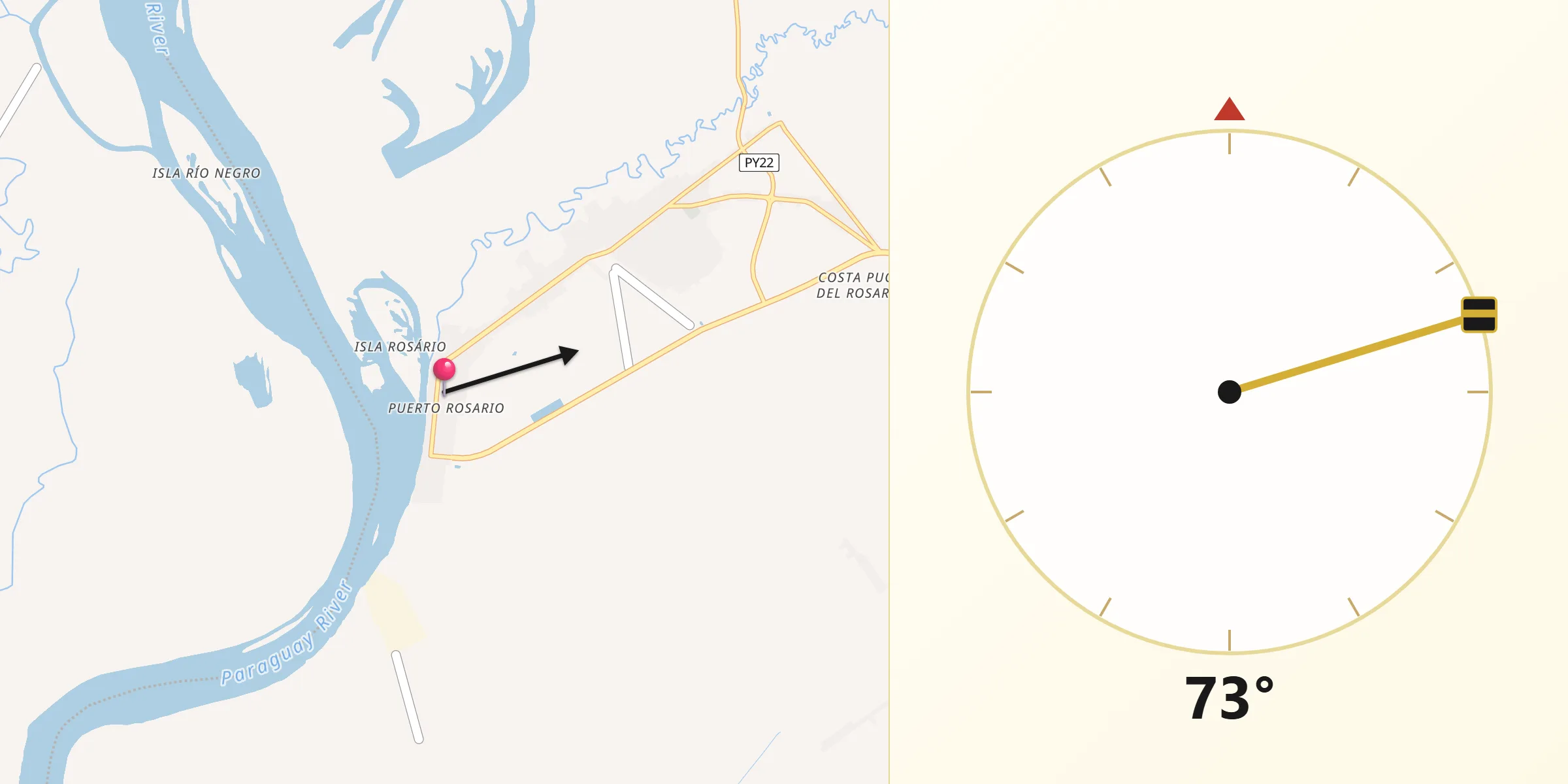 Dirección de la Qibla desde Puerto Rosario