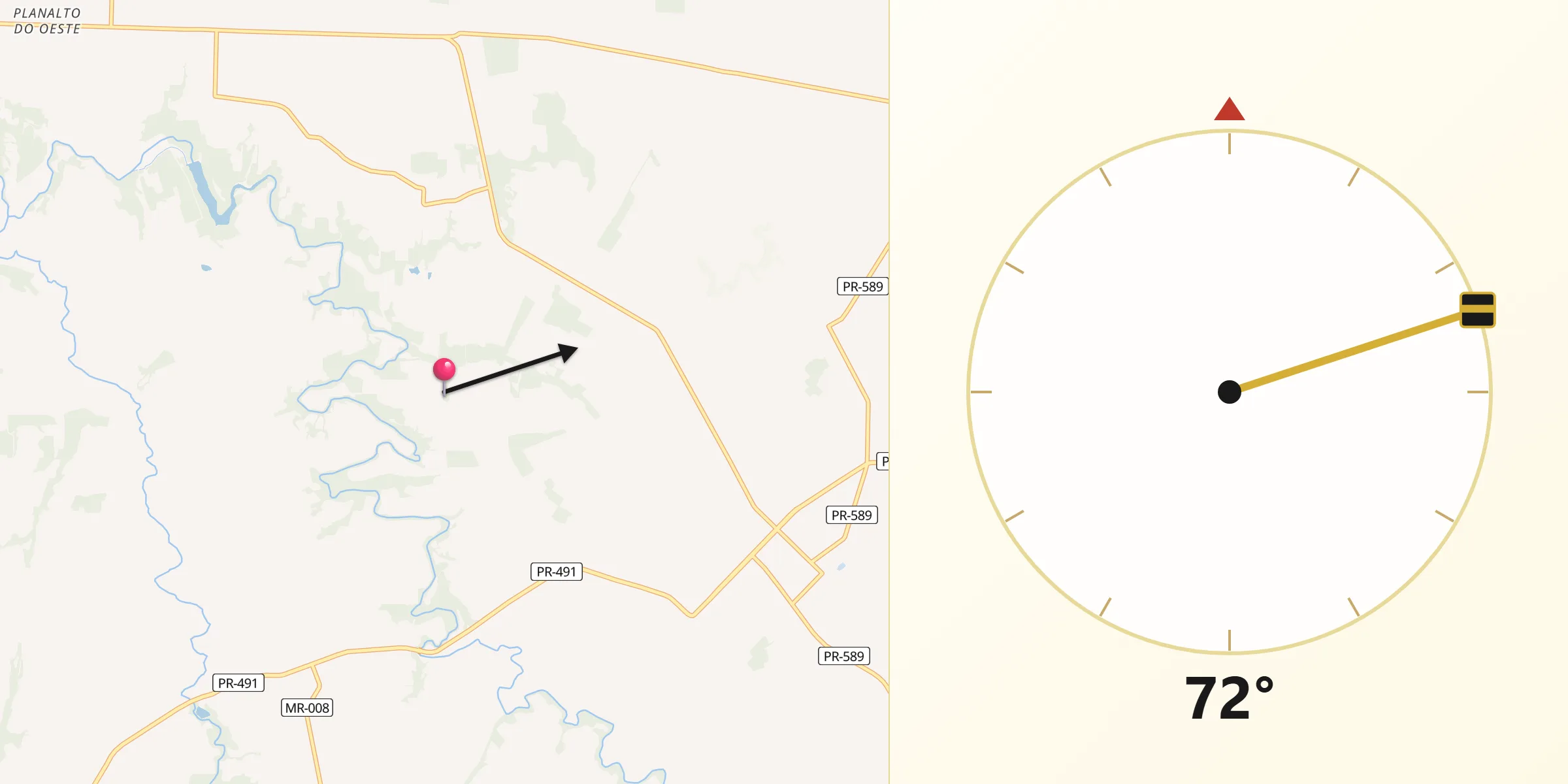 Direção da Qibla a partir de Nova Santa Rosa