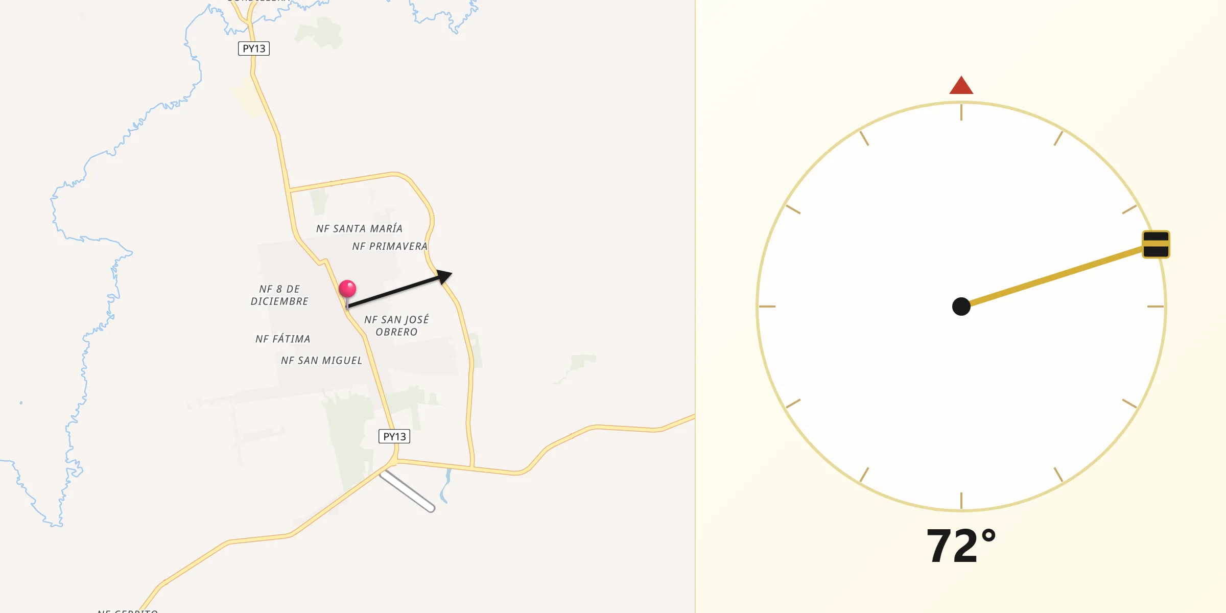 Dirección de la Qibla desde San Isidro de Curuguaty