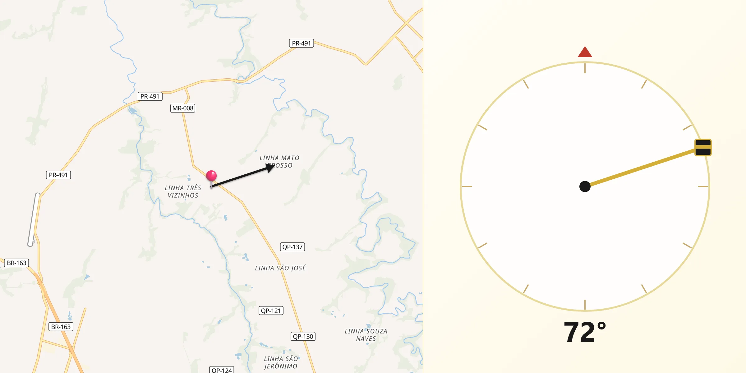 Direção da Qibla a partir de Quatro Pontes