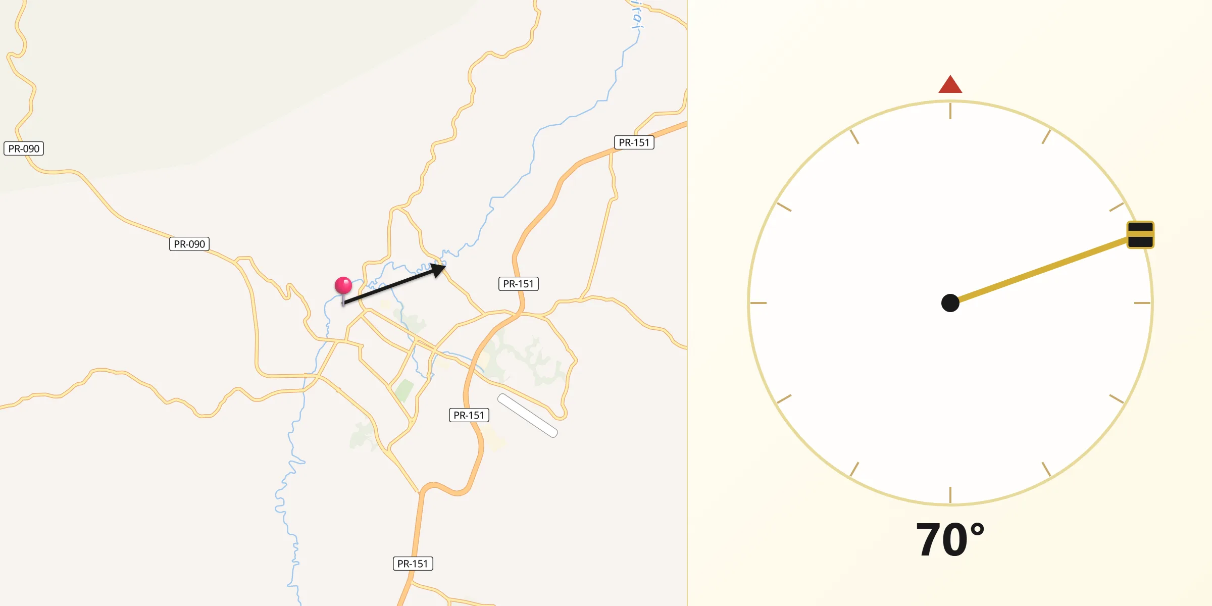 Direção da Qibla a partir de Piraí do Sul