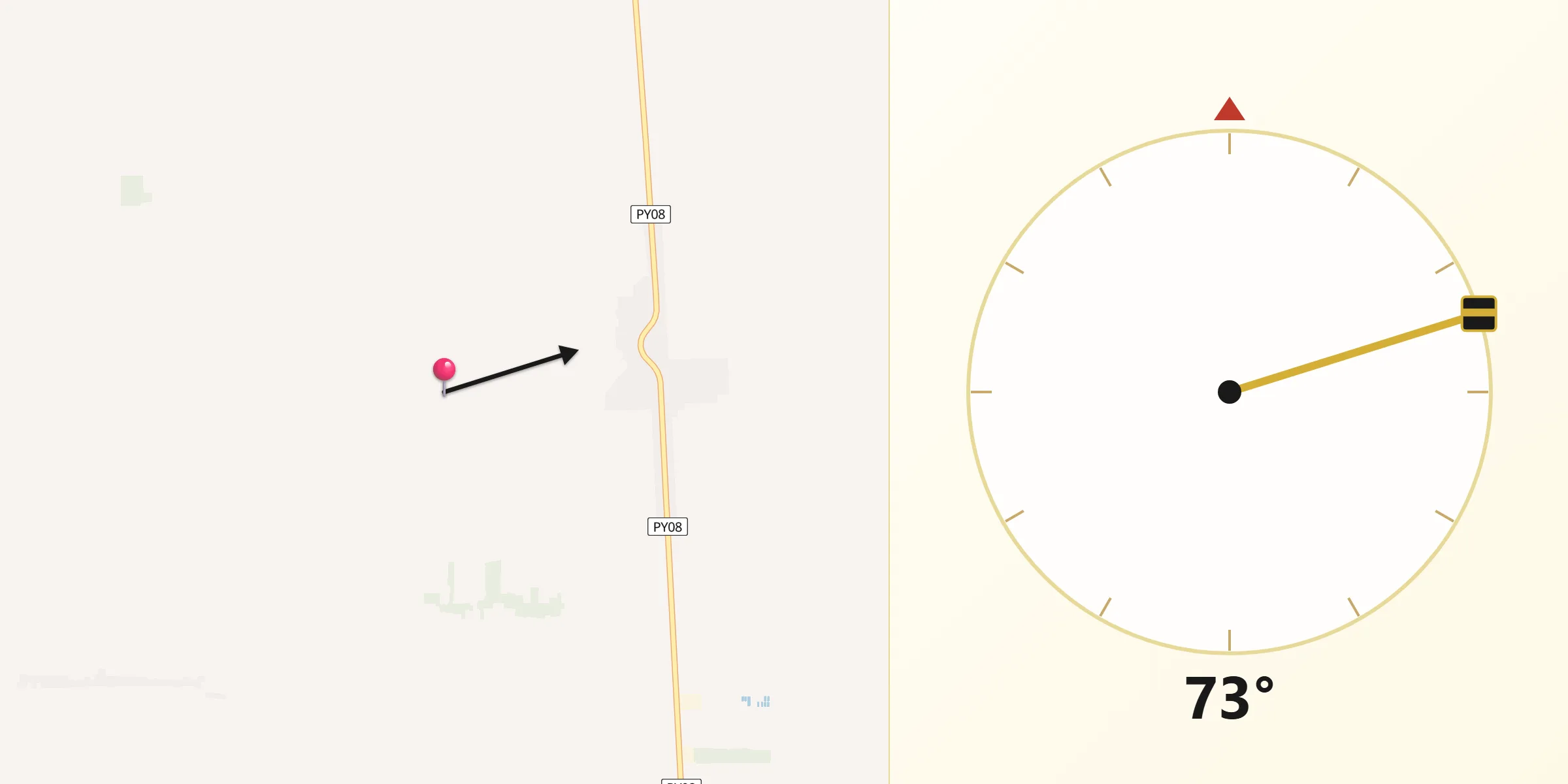 Dirección de la Qibla desde Guayaybi