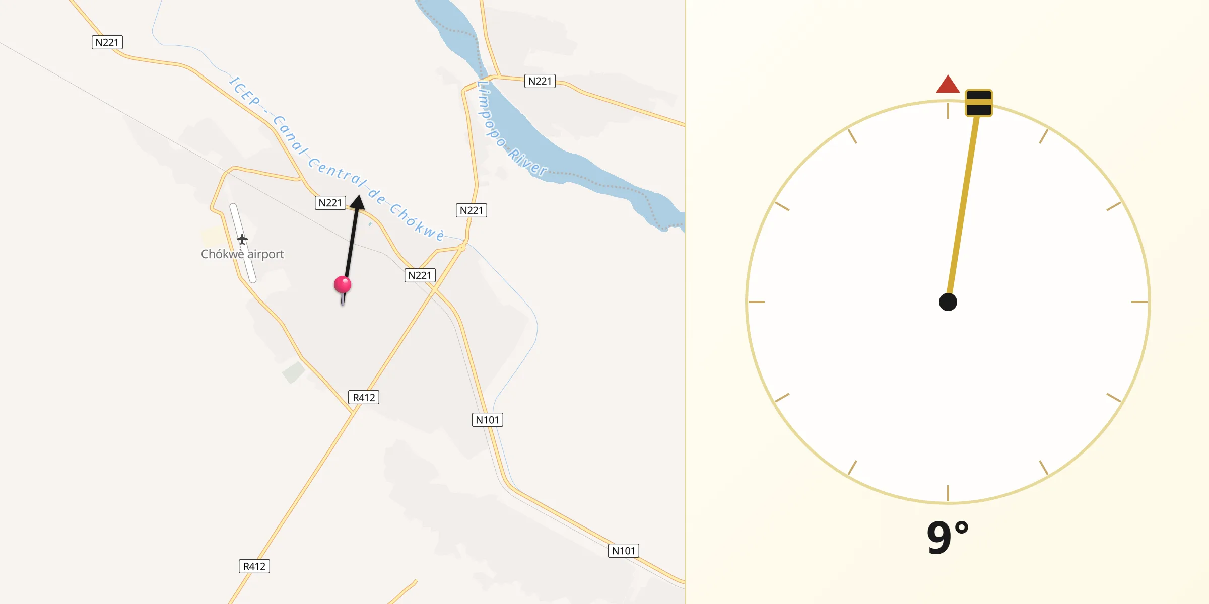 Direção da Qibla a partir de Chókwè