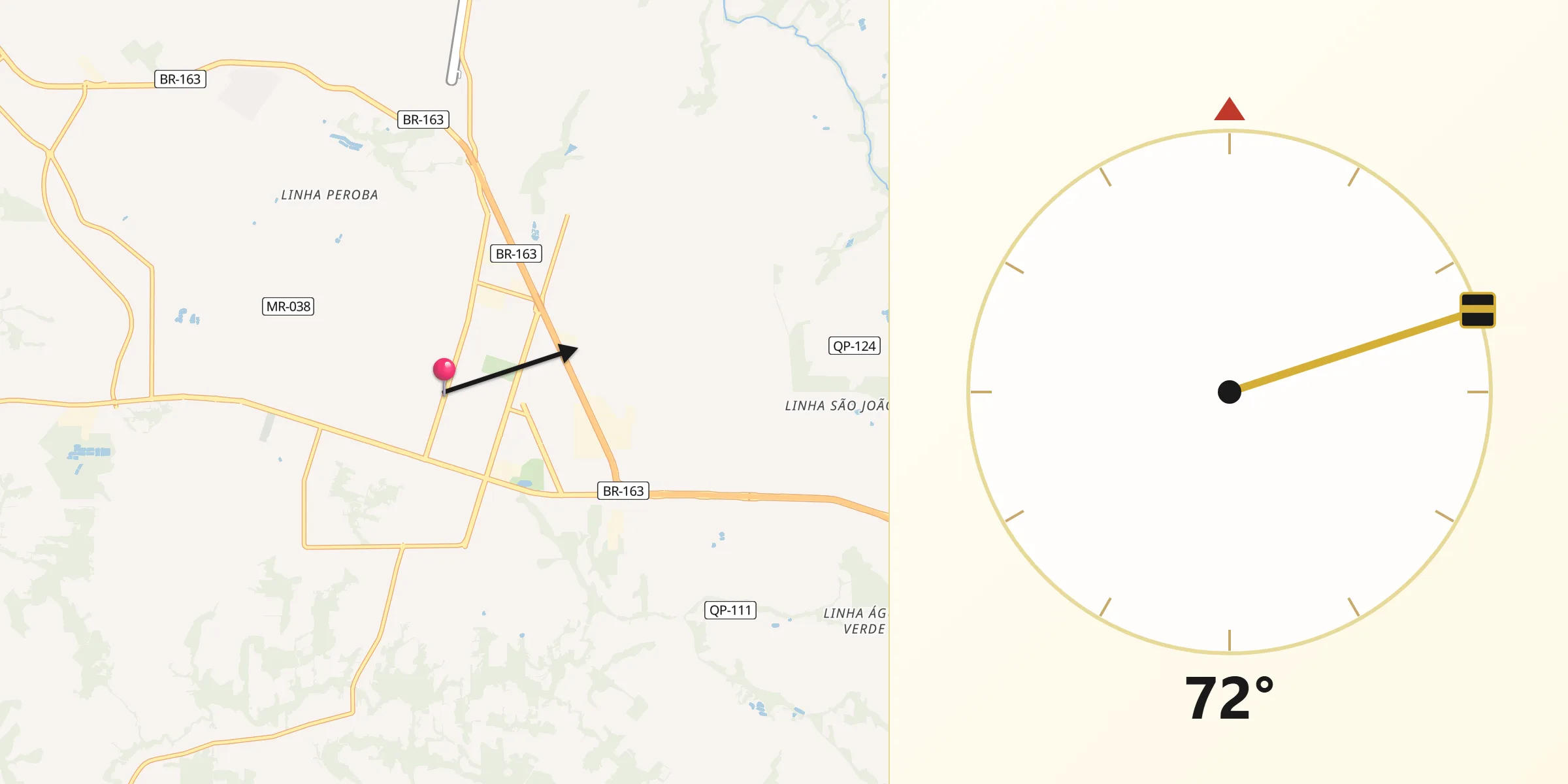 Direção da Qibla a partir de Marechal Cândido Rondon