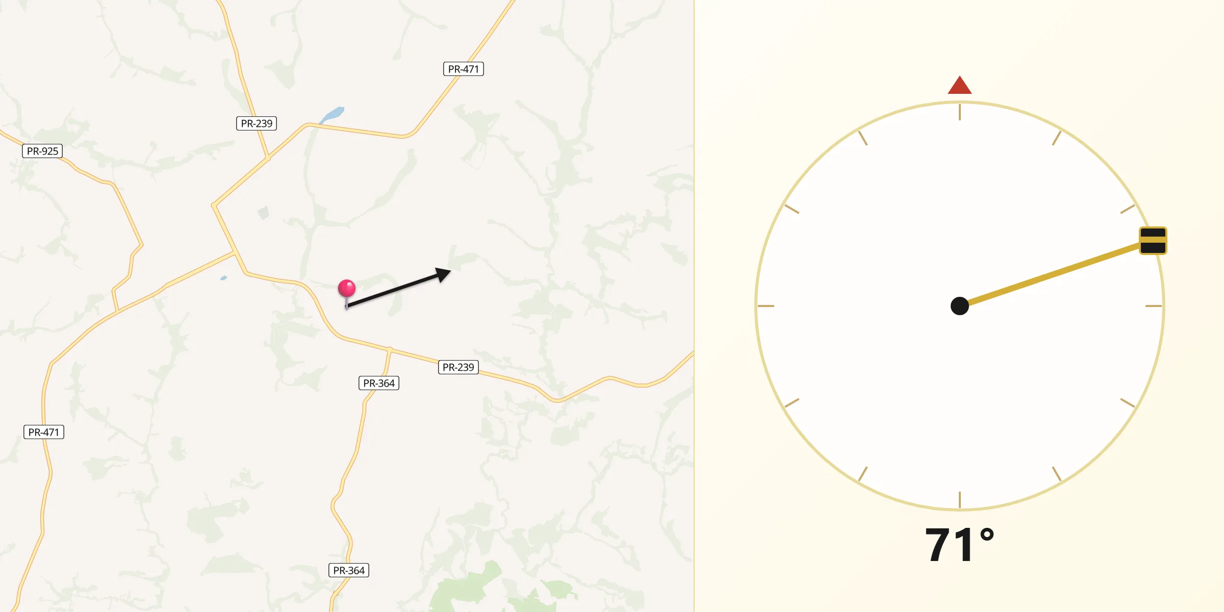 Direção da Qibla a partir de Campina da Lagoa