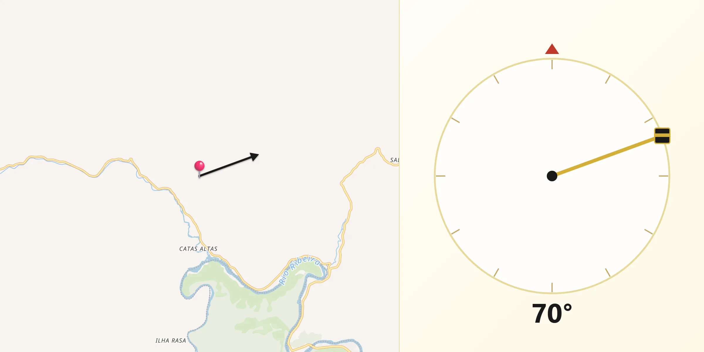 Direção da Qibla a partir de Ribeira