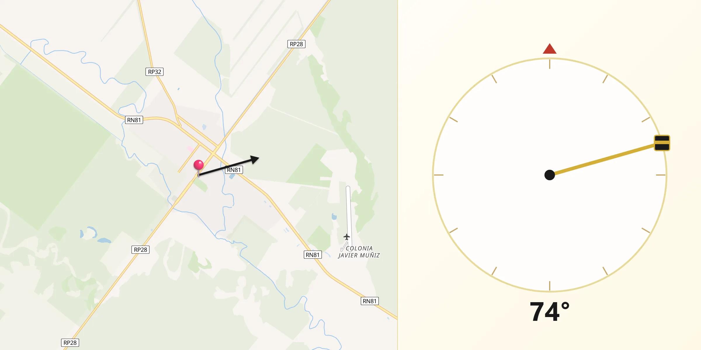Dirección de la Qibla desde Las Lomitas