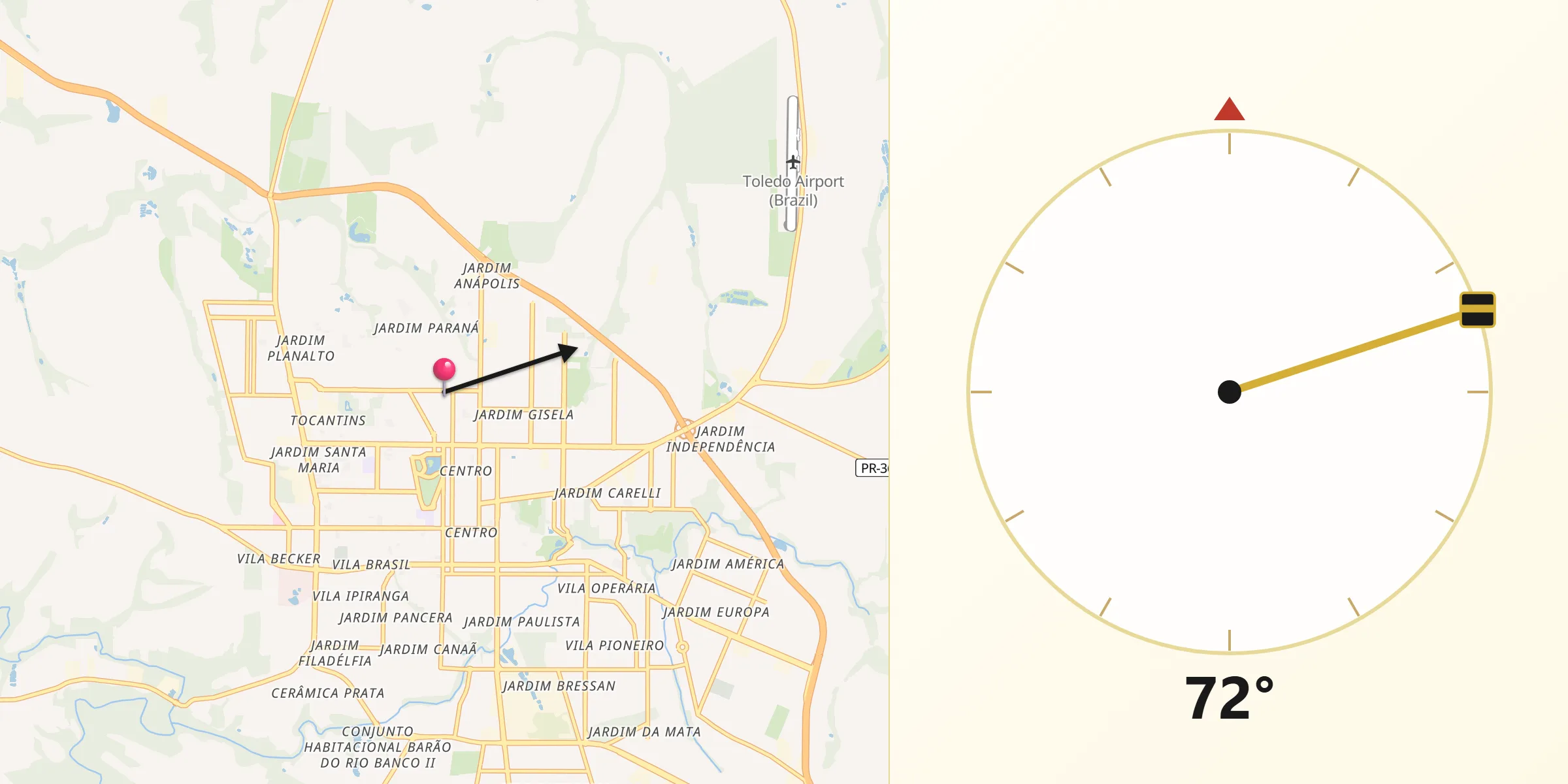 Direção da Qibla a partir de Toledo