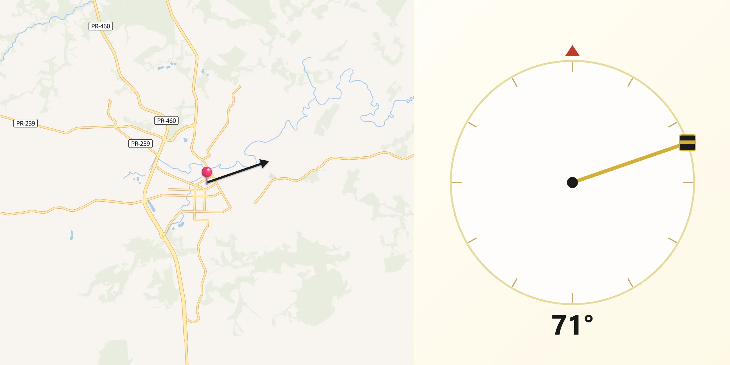 Direção da Qibla a partir de Pitanga