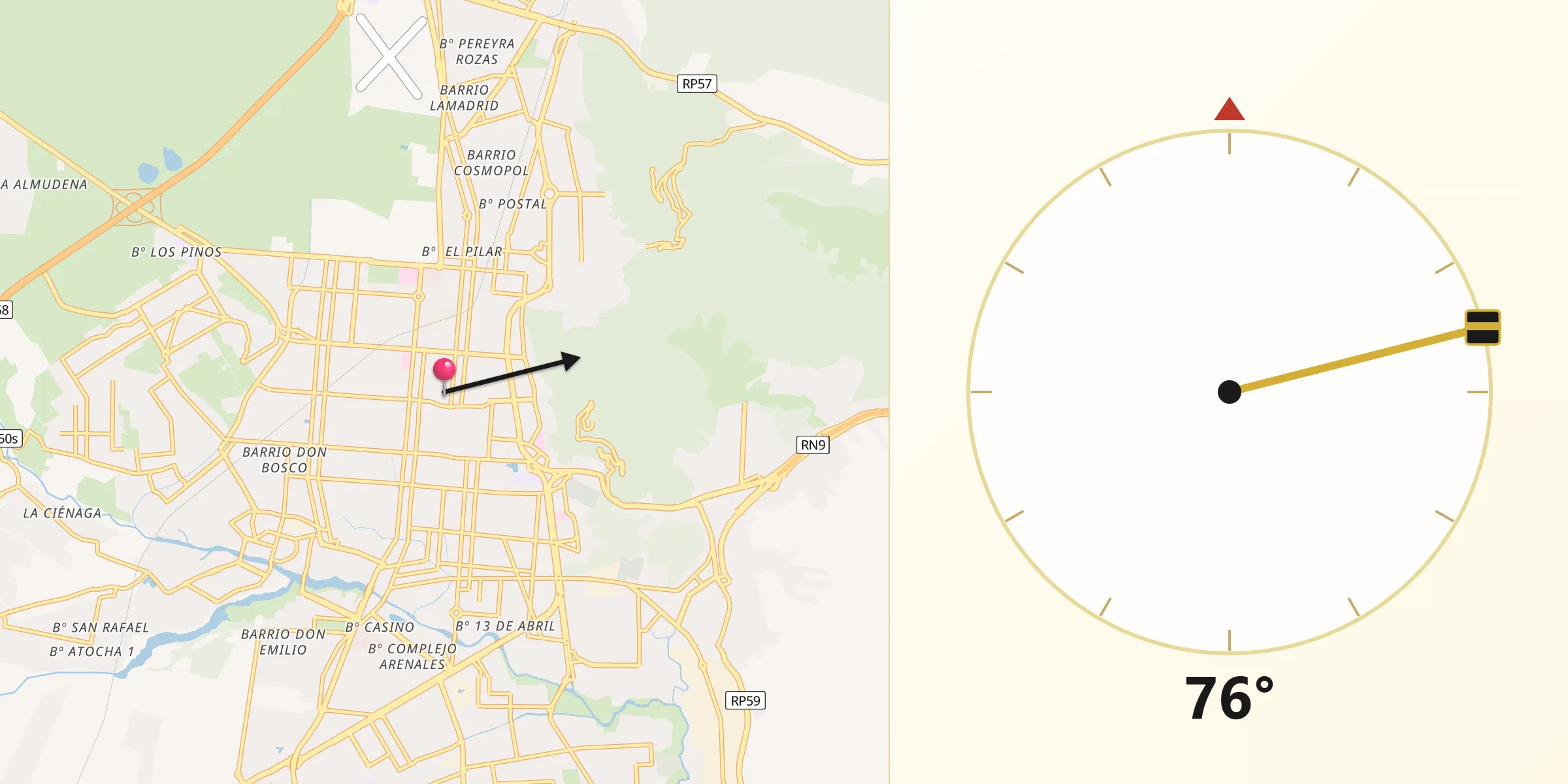 Dirección de la Qibla desde Ciudad de Salta