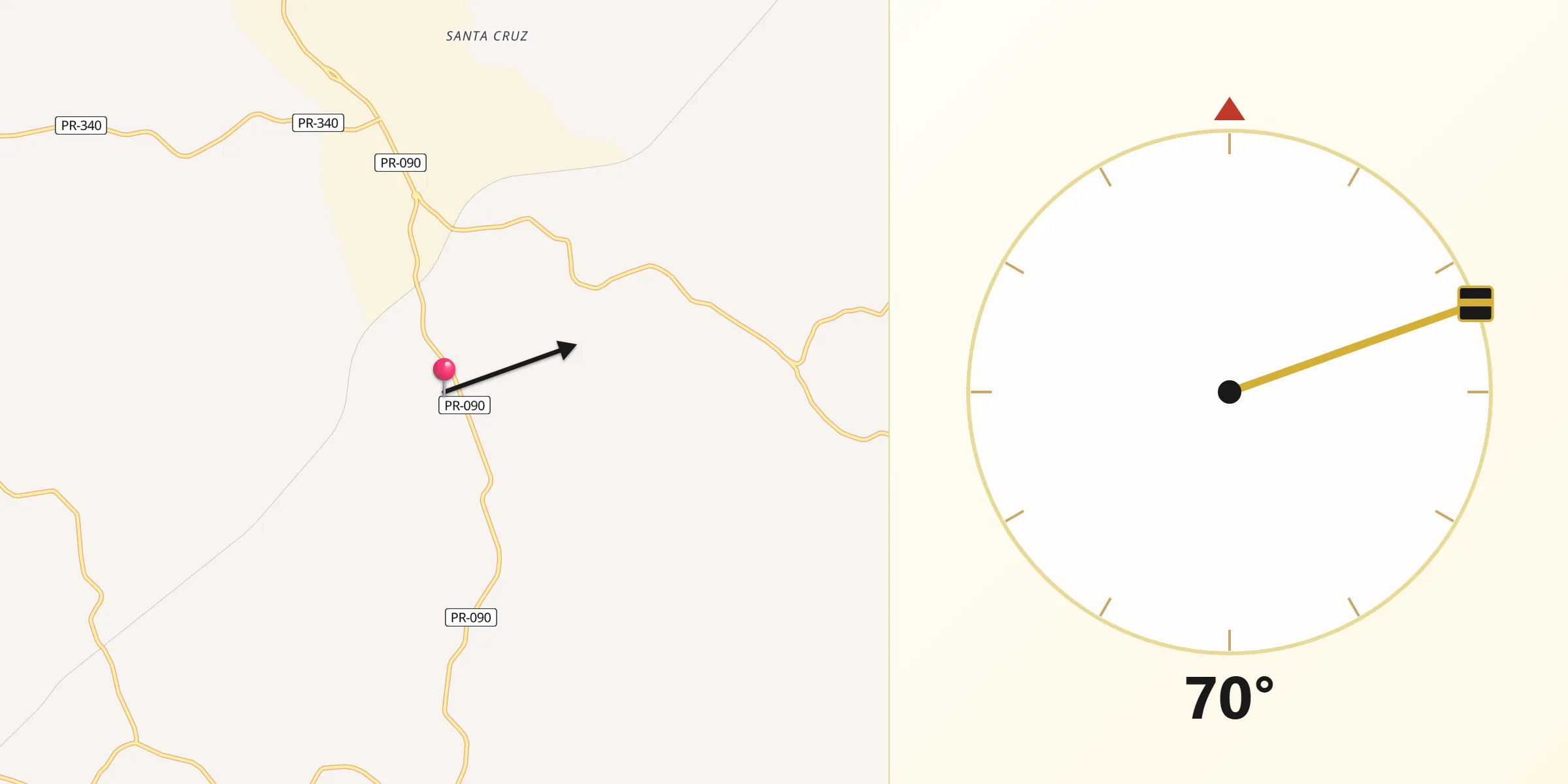 Direção da Qibla a partir de Castro