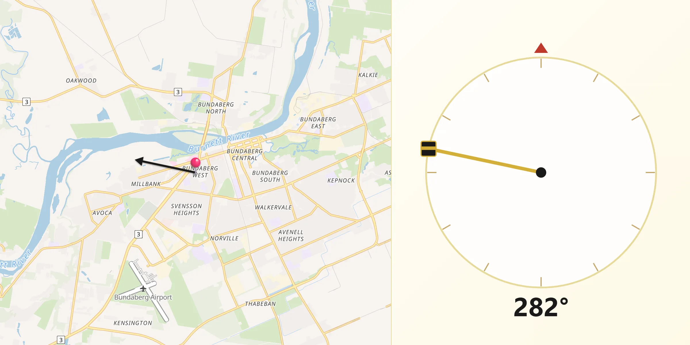 Qibla Direction from Bundaberg West