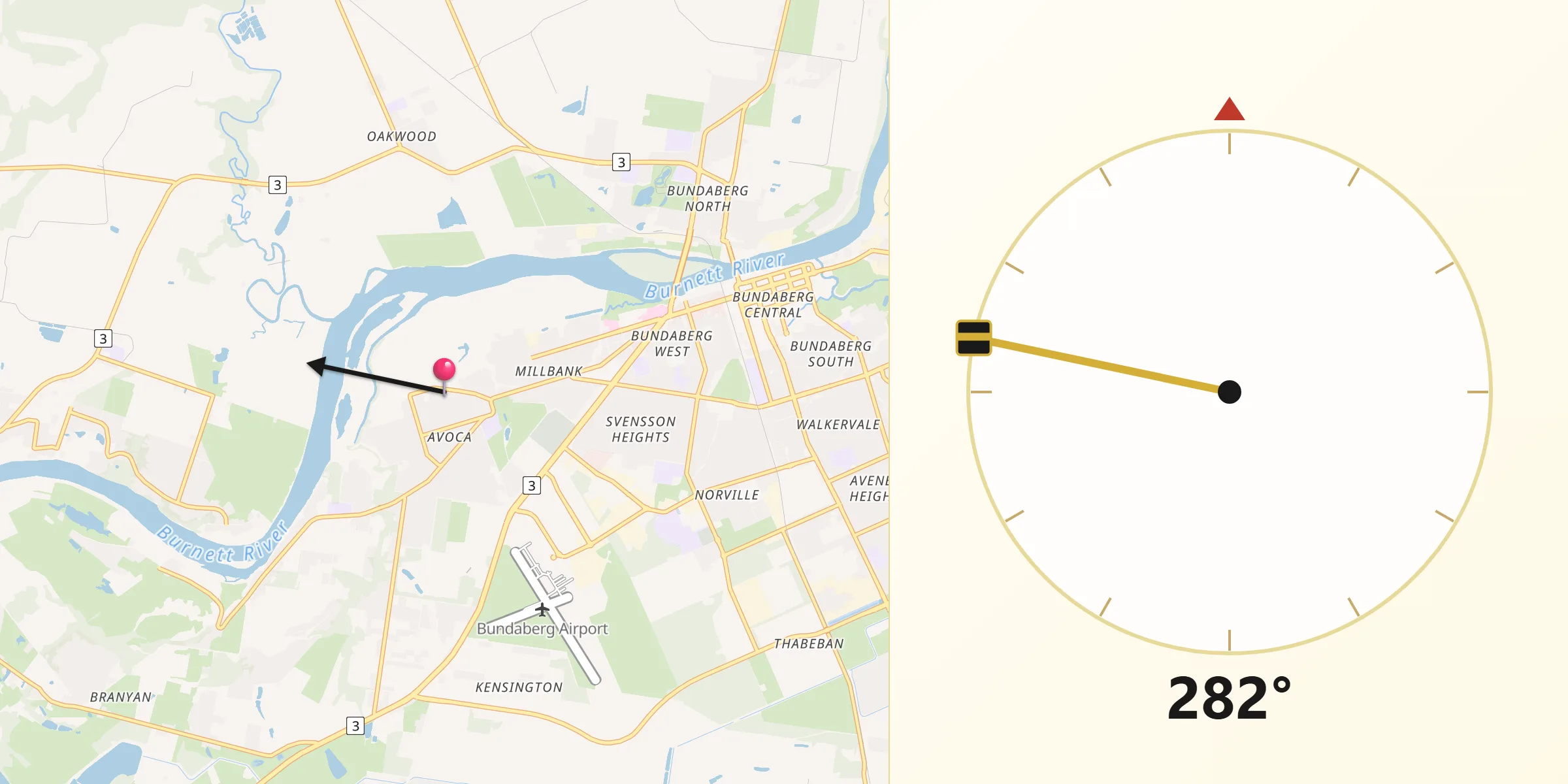 Qibla Direction from Avoca