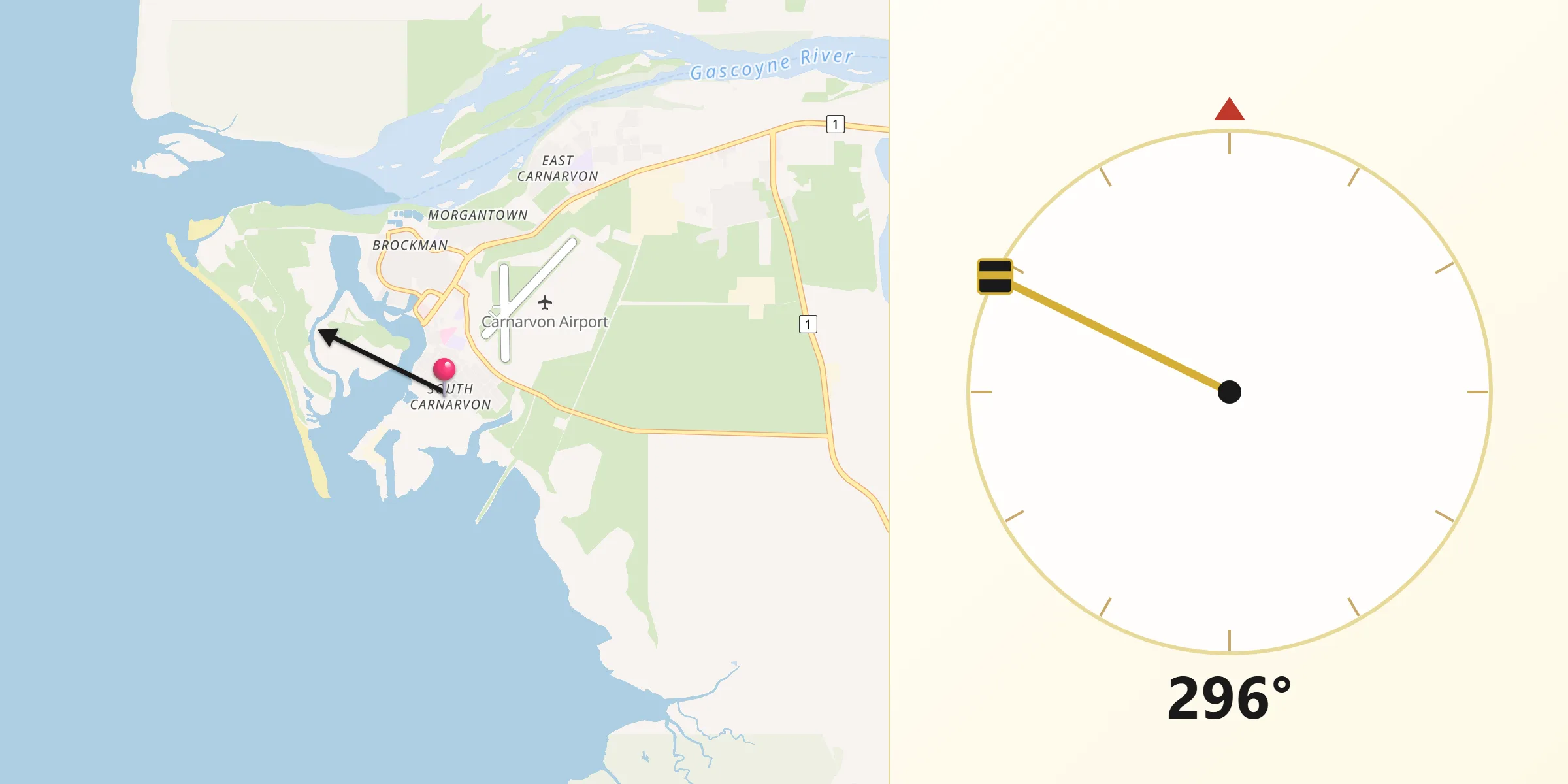 Qibla Direction from South Carnarvon