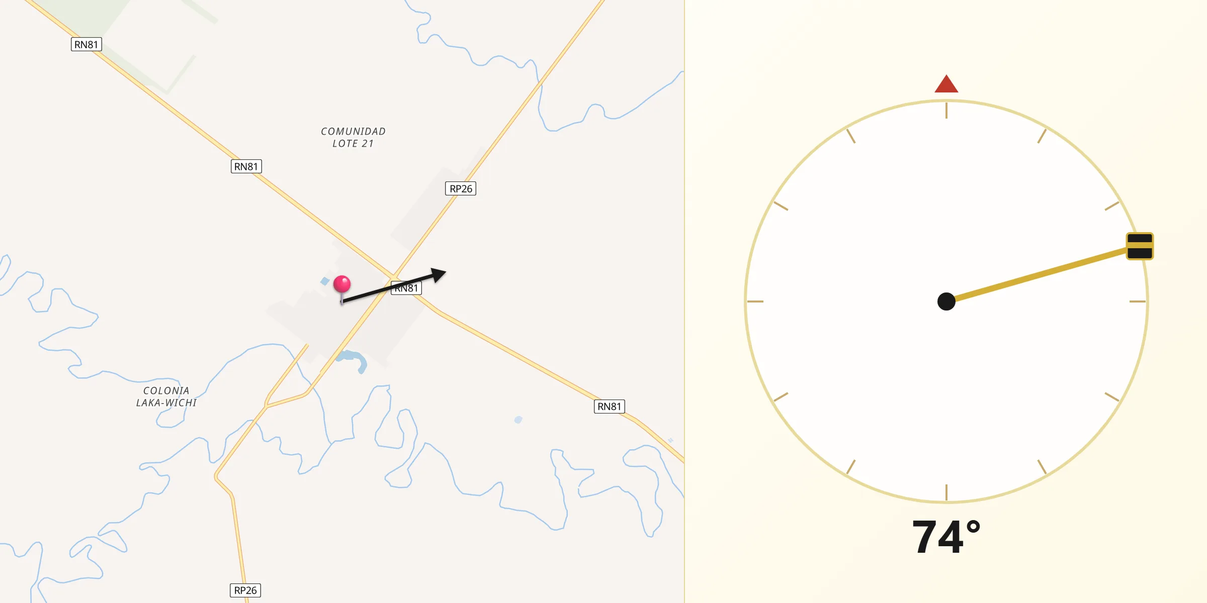 Dirección de la Qibla desde Pozo del Tigre