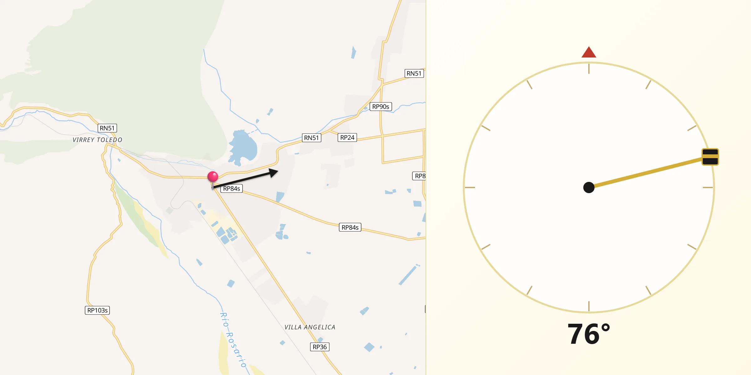Dirección de la Qibla desde Campo Quijano