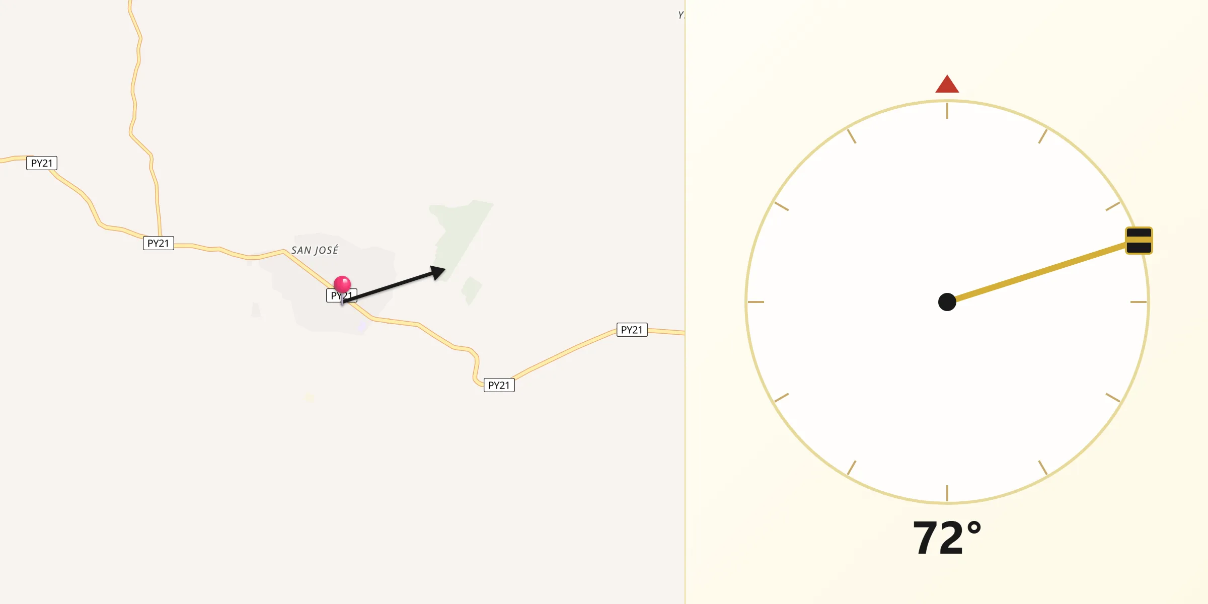 Dirección de la Qibla desde Itakyry