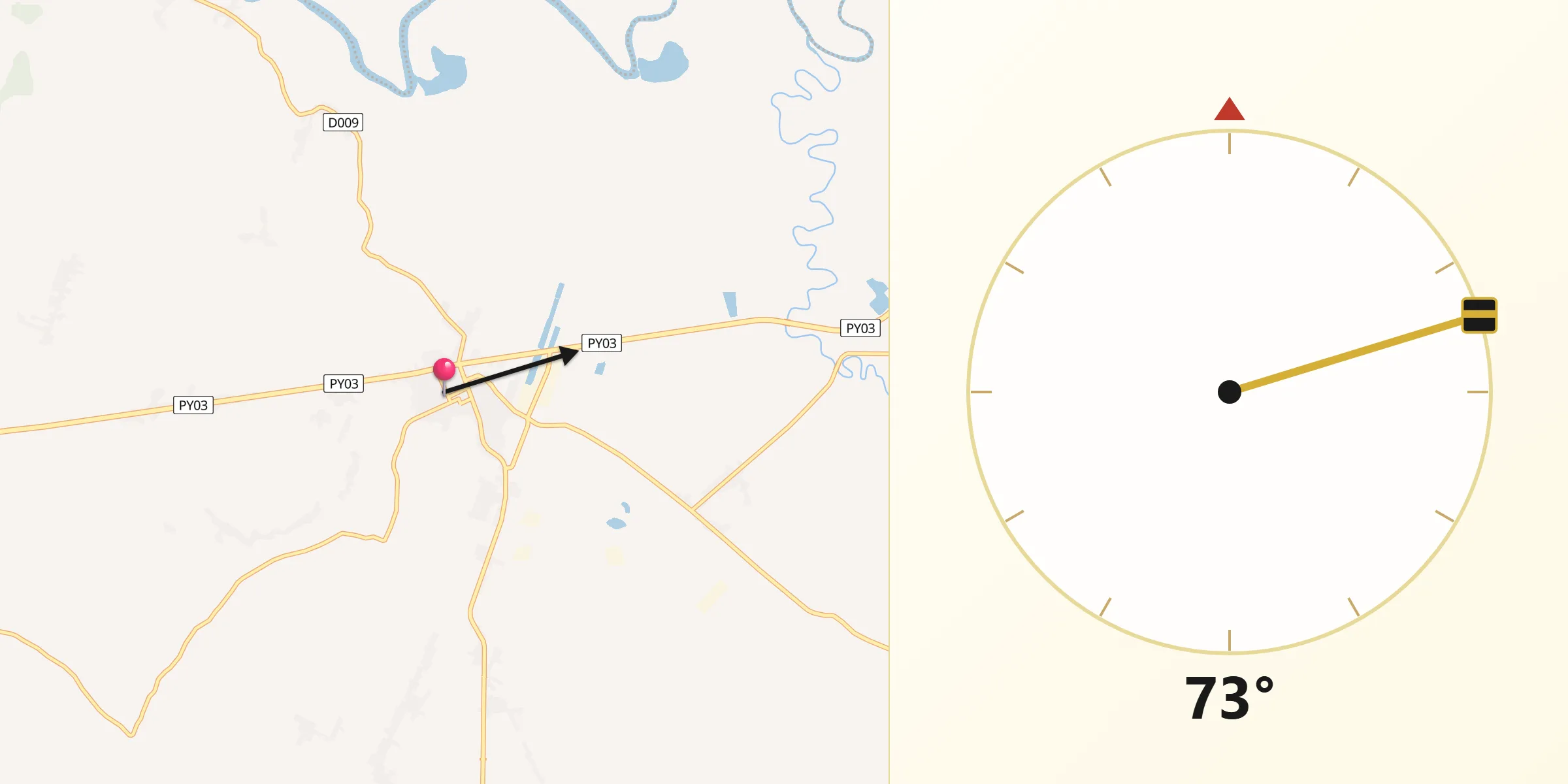 Dirección de la Qibla desde Arroyos y Esteros