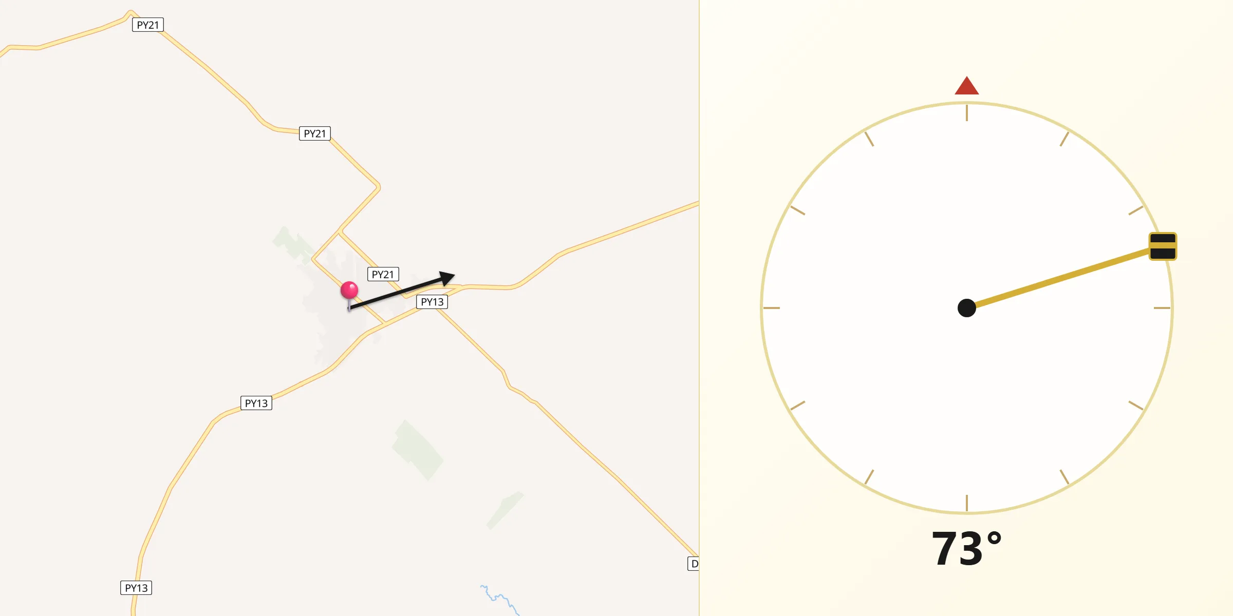 Dirección de la Qibla desde Yhú