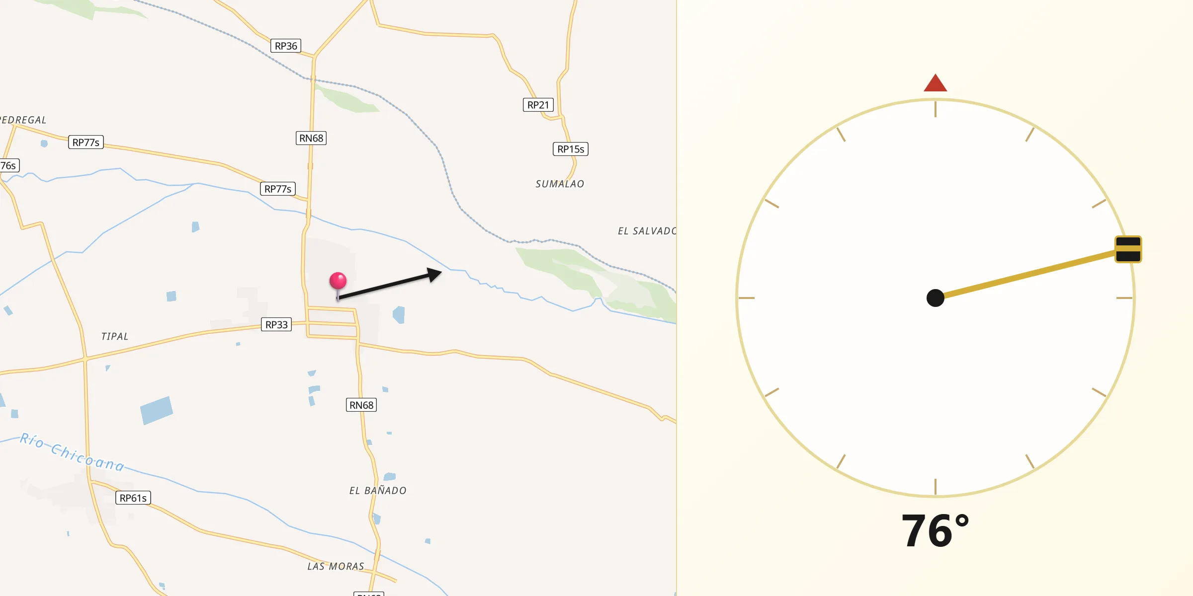 Dirección de la Qibla desde El Carril