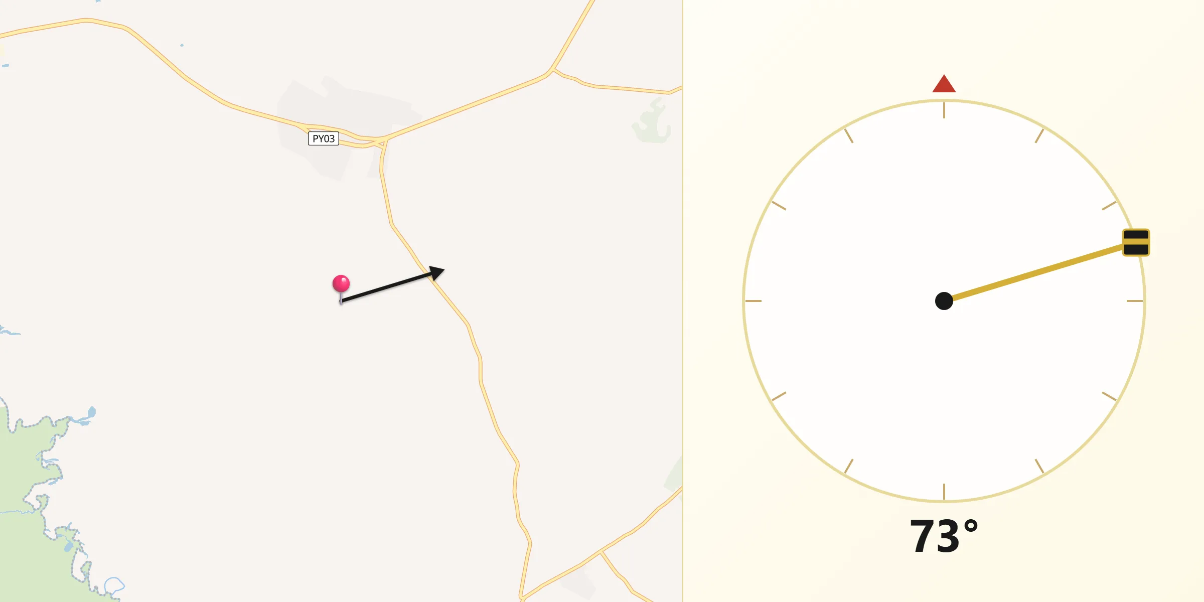Dirección de la Qibla desde Emboscada