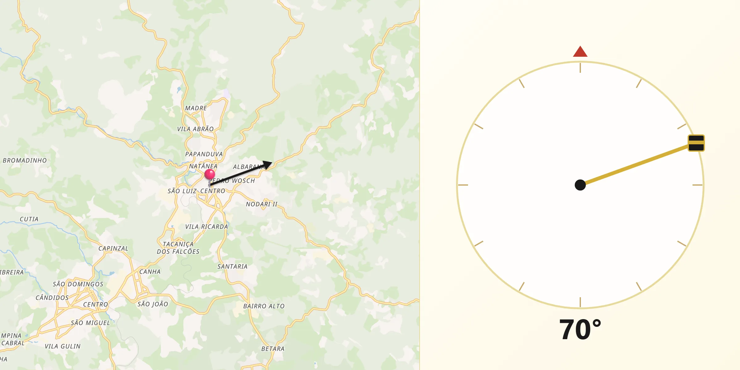 Direção da Qibla a partir de Rio Branco do Sul
