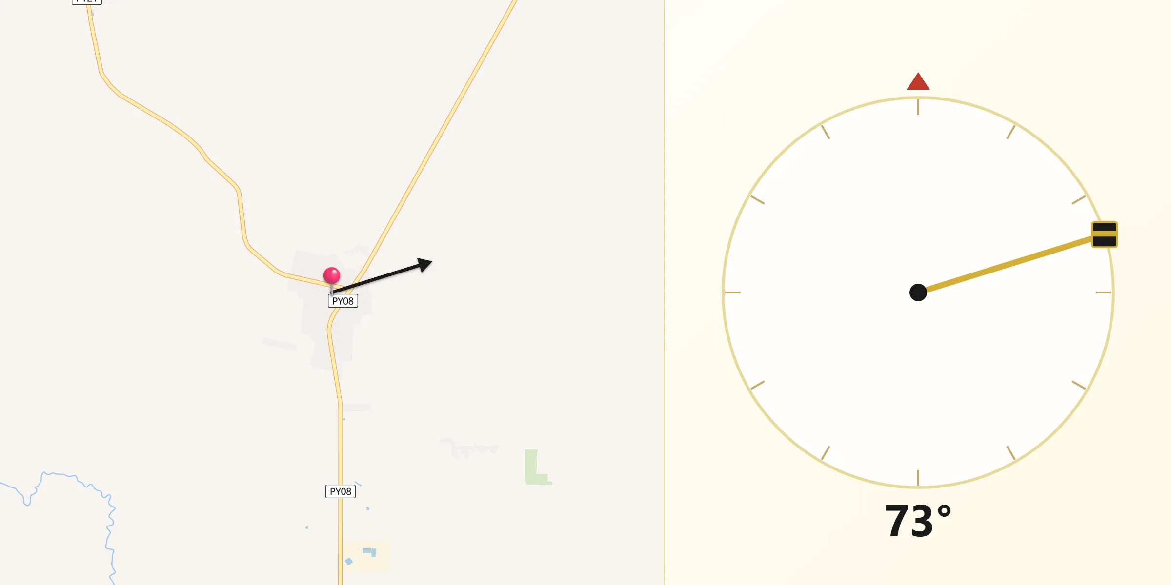 Dirección de la Qibla desde Carayaó