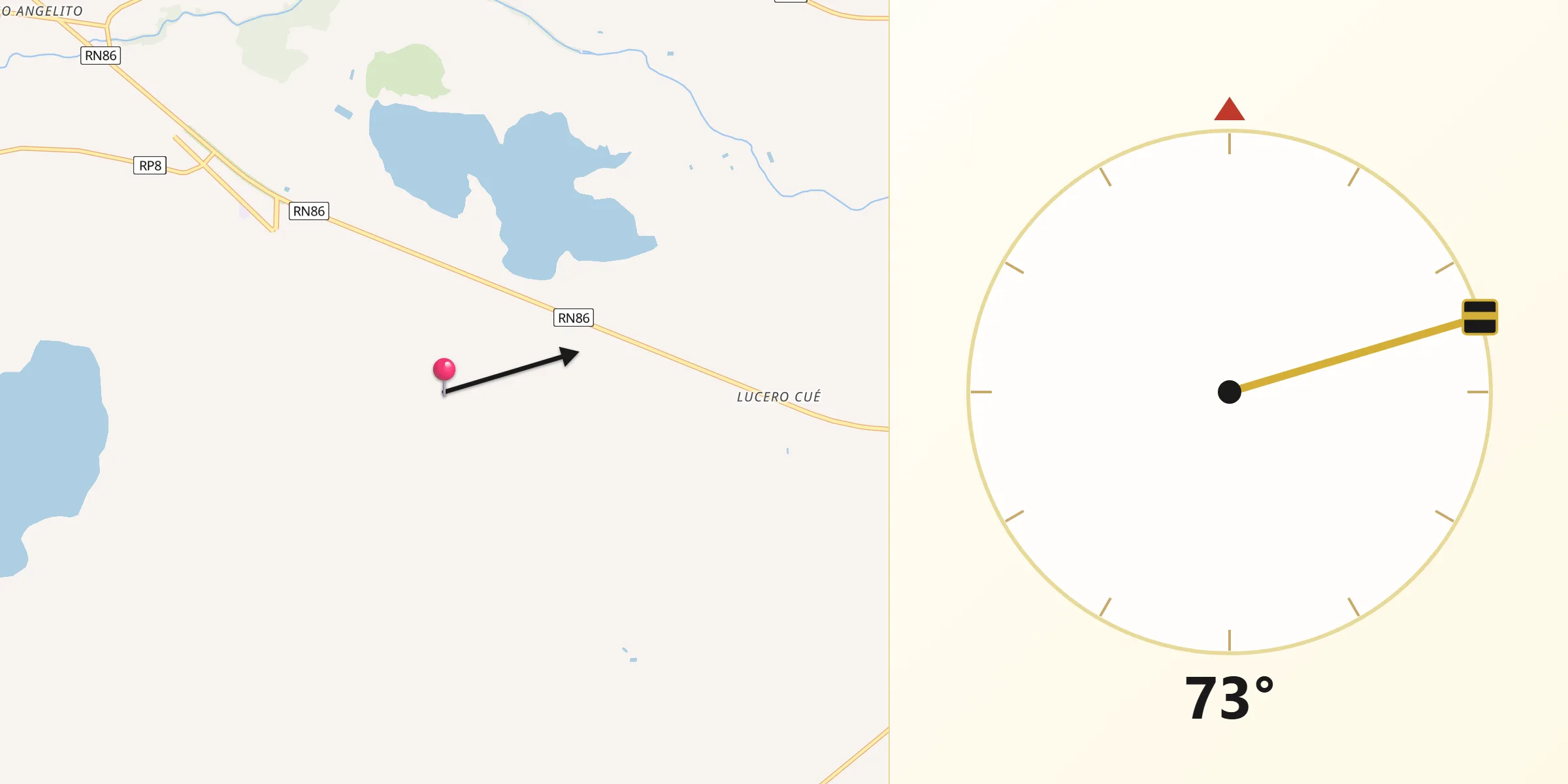 Dirección de la Qibla desde Laguna Naick-Neck