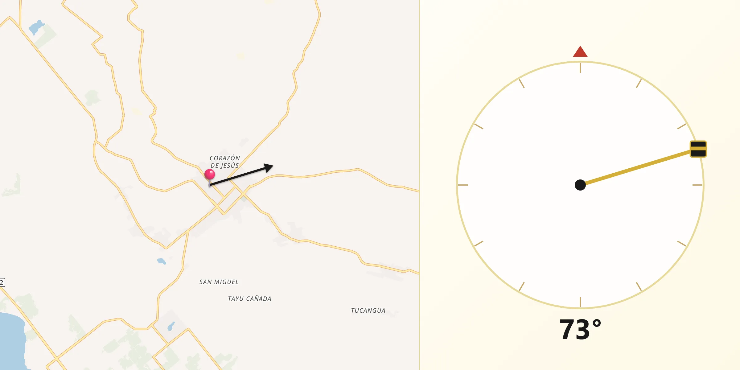 Dirección de la Qibla desde Altos