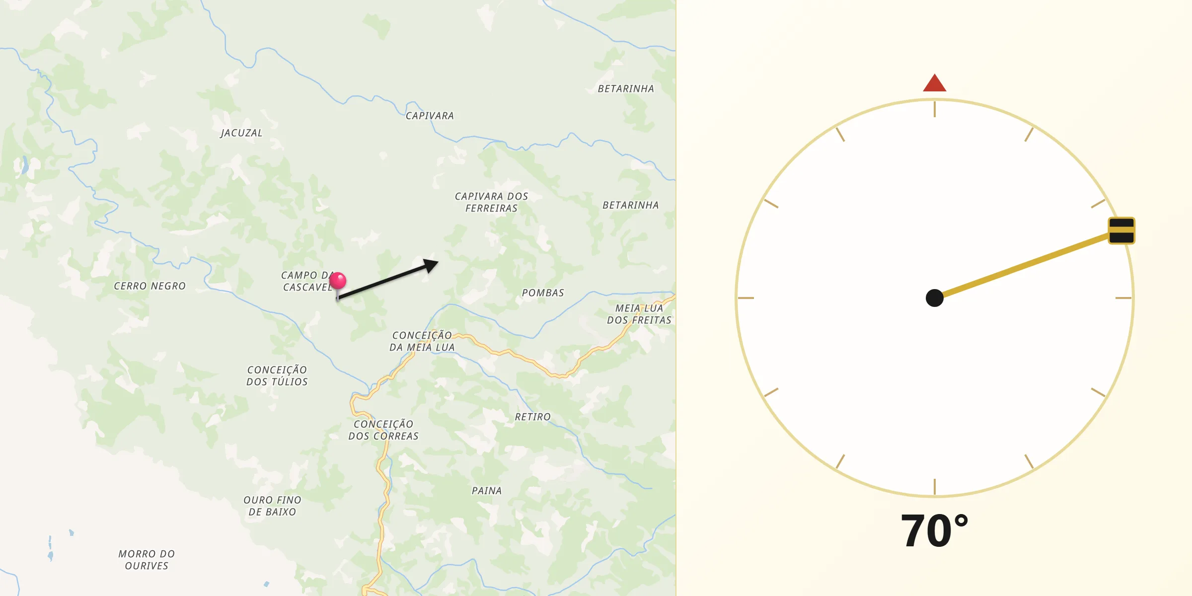 Direção da Qibla a partir de Campo Magro