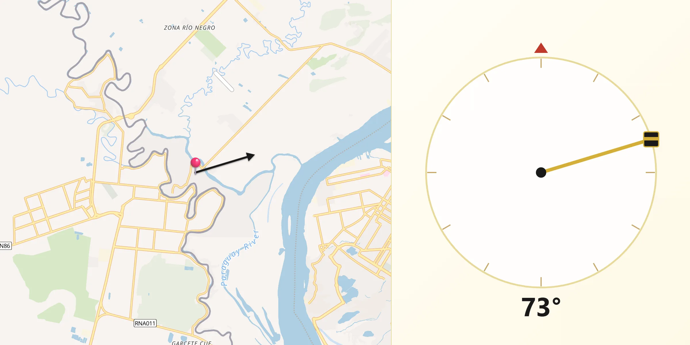 Dirección de la Qibla desde Nanawua