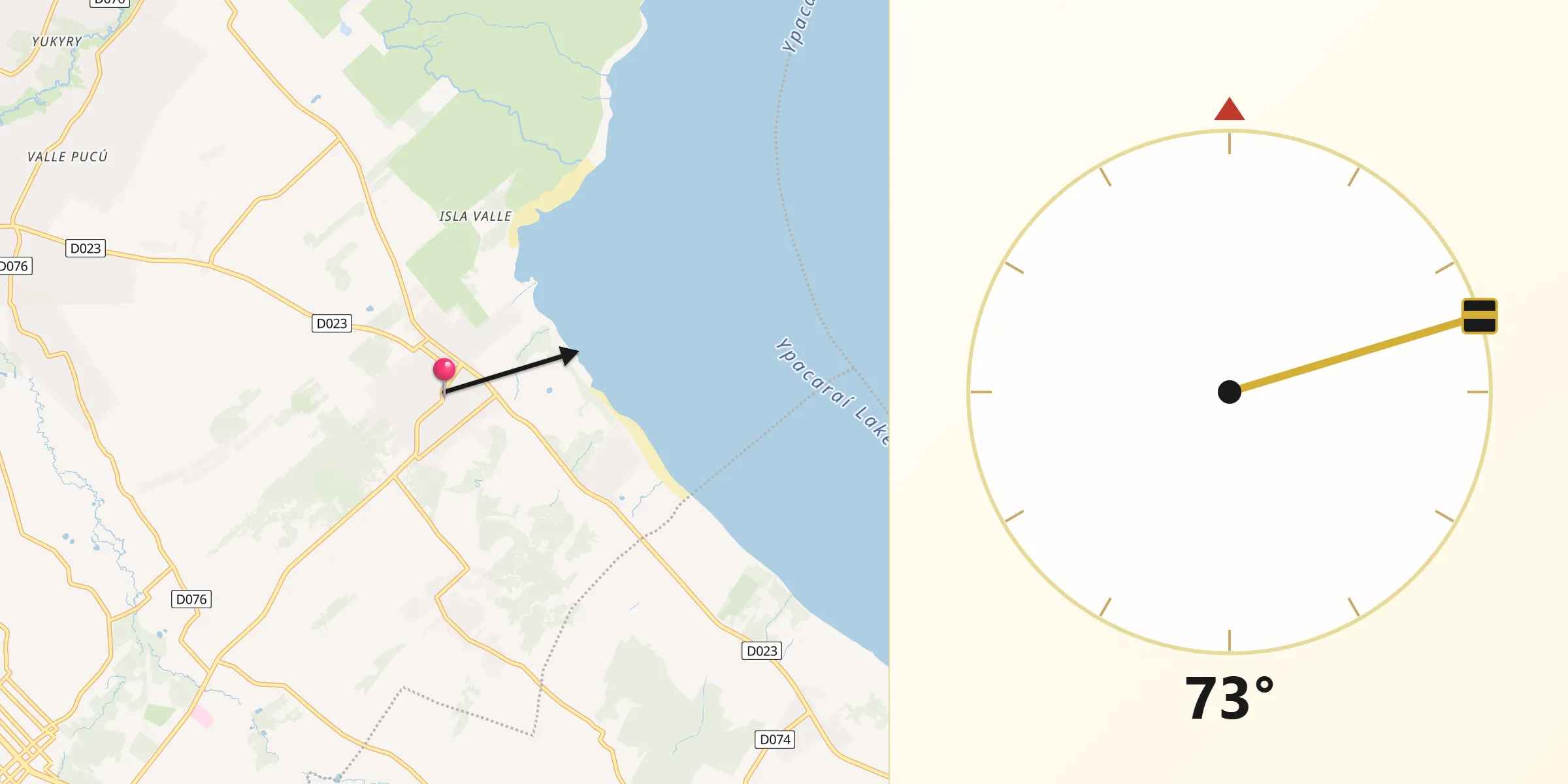 Dirección de la Qibla desde Areguá