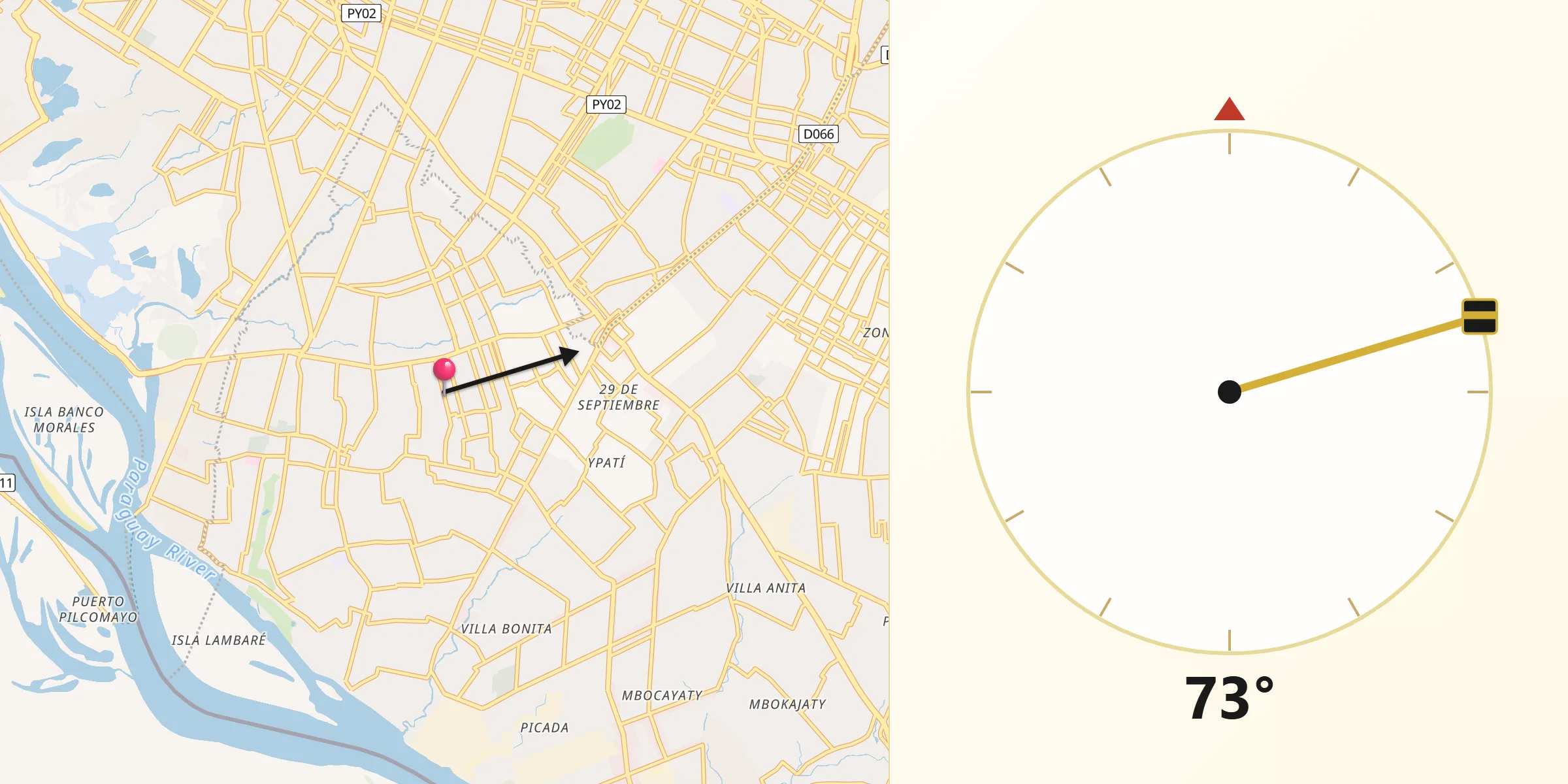 Dirección de la Qibla desde Lambaré