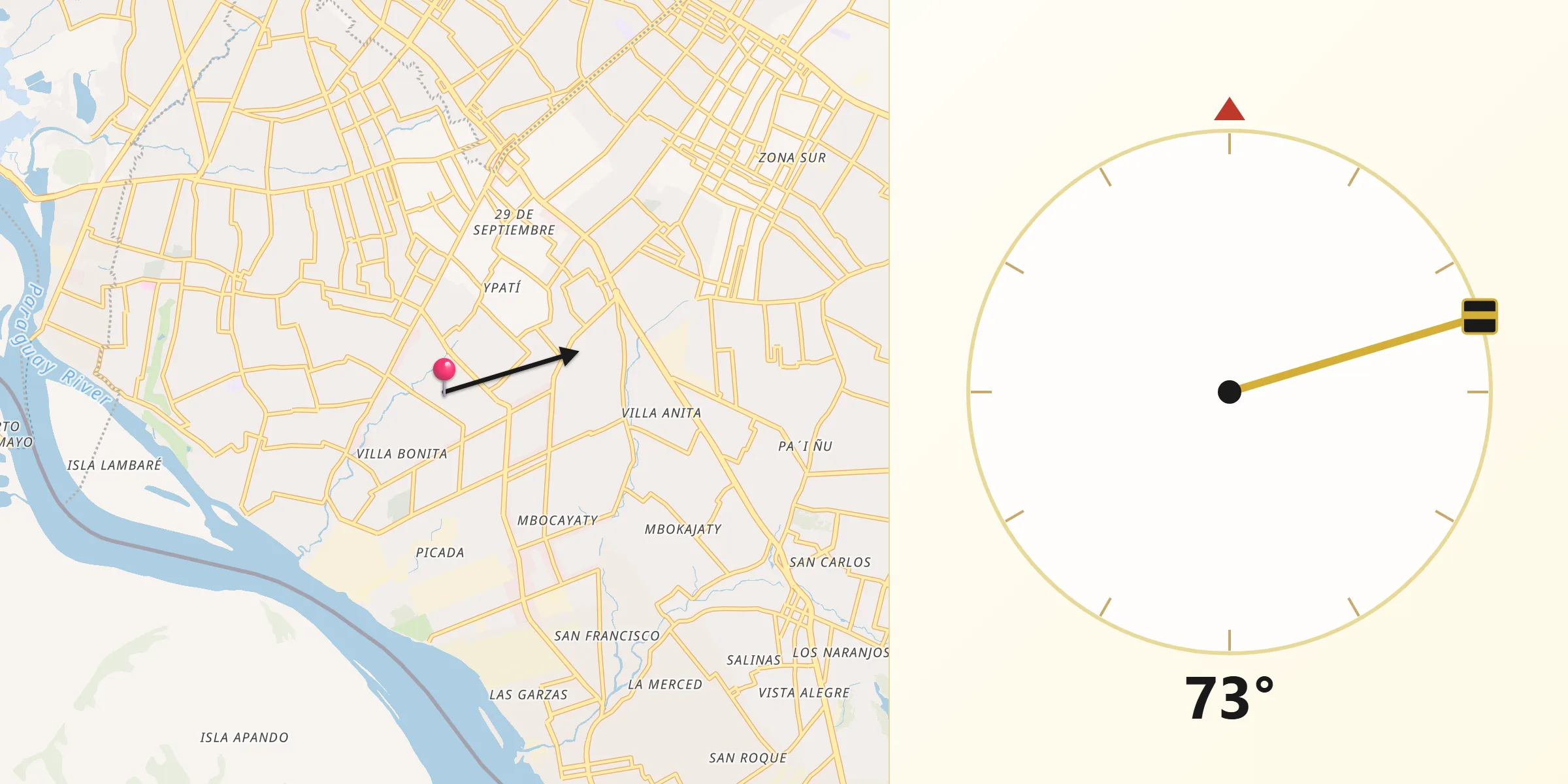 Dirección de la Qibla desde Villa Elisa