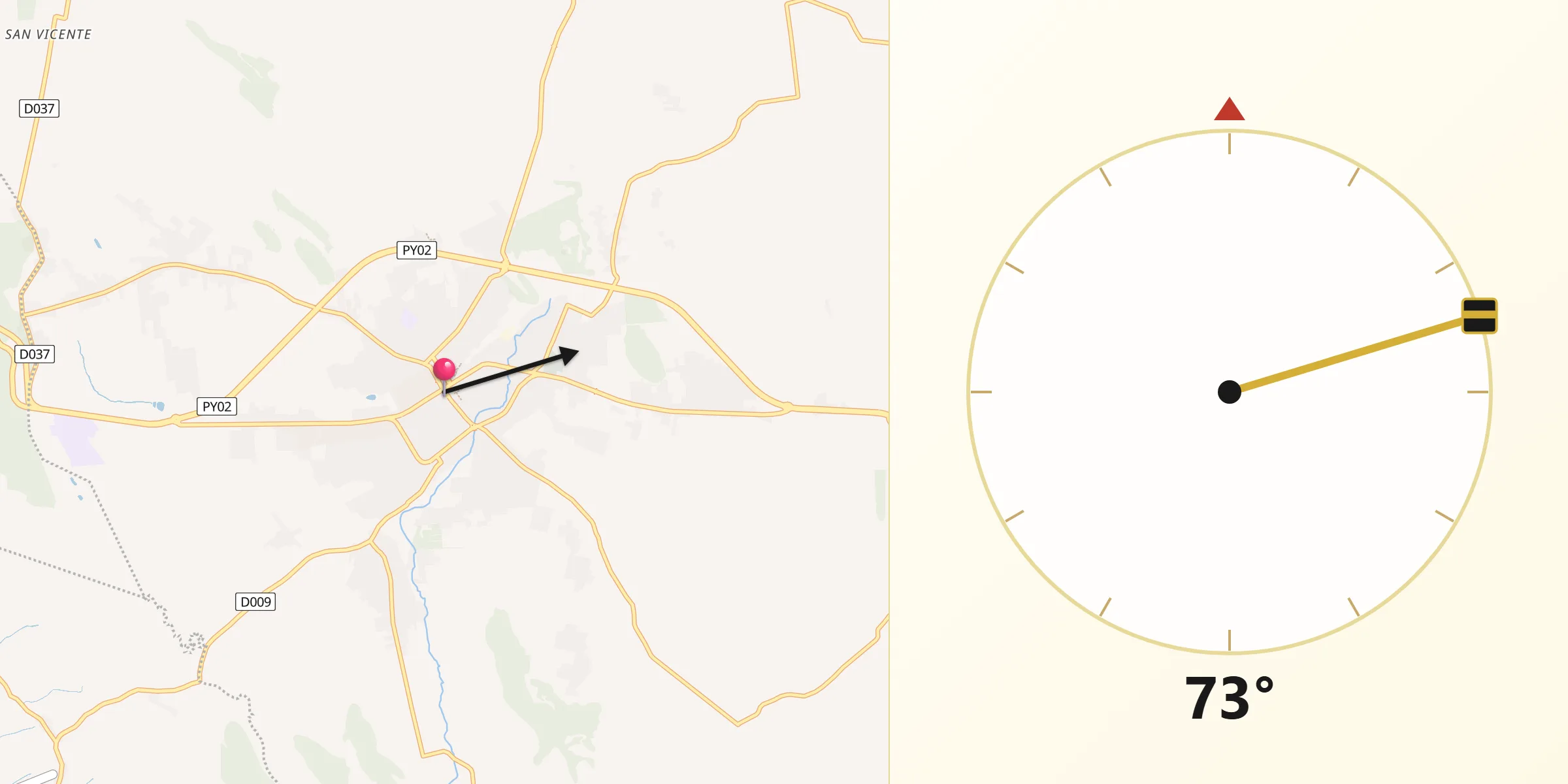 Dirección de la Qibla desde Caacupé