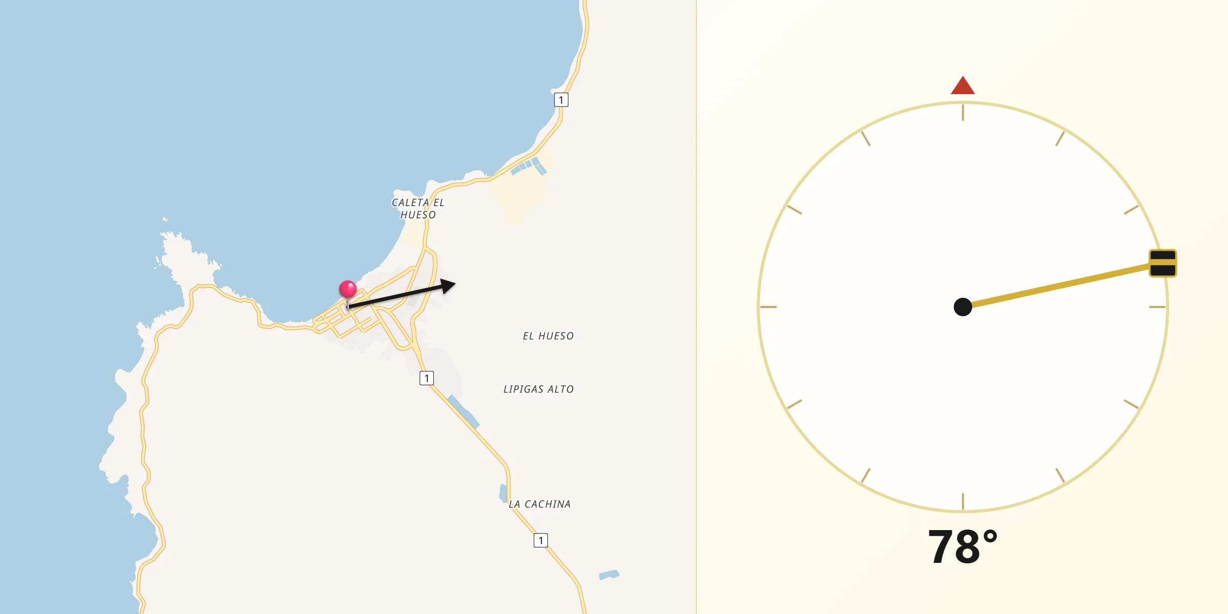 Dirección de la Qibla desde Taltal