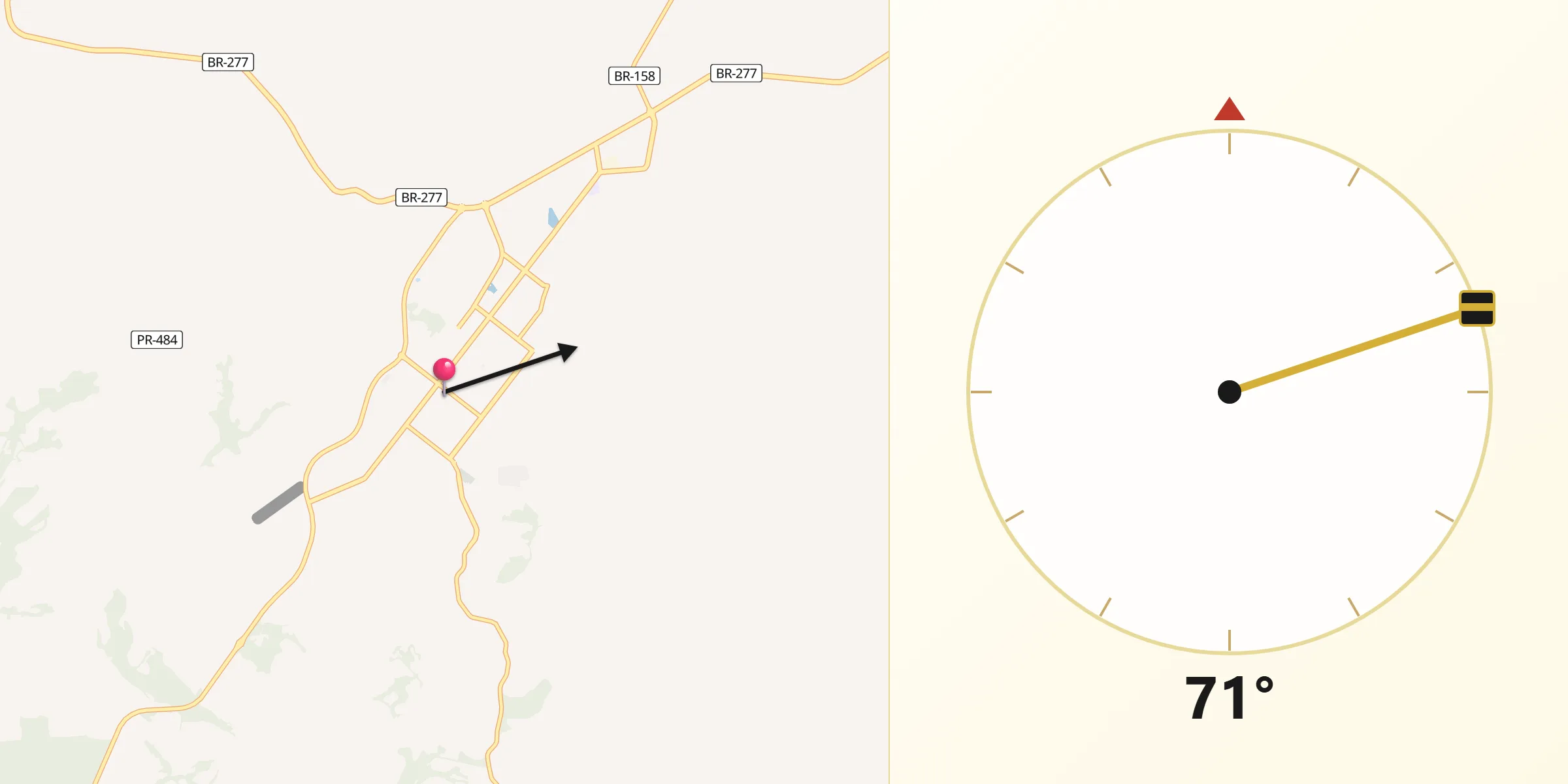 Direção da Qibla a partir de Laranjeiras do Sul