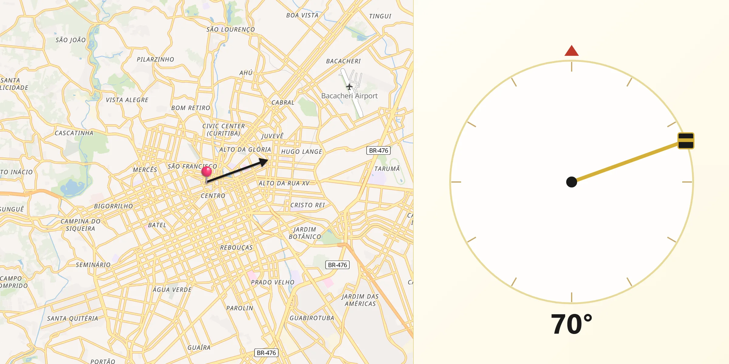 Direção da Qibla a partir de Curitiba