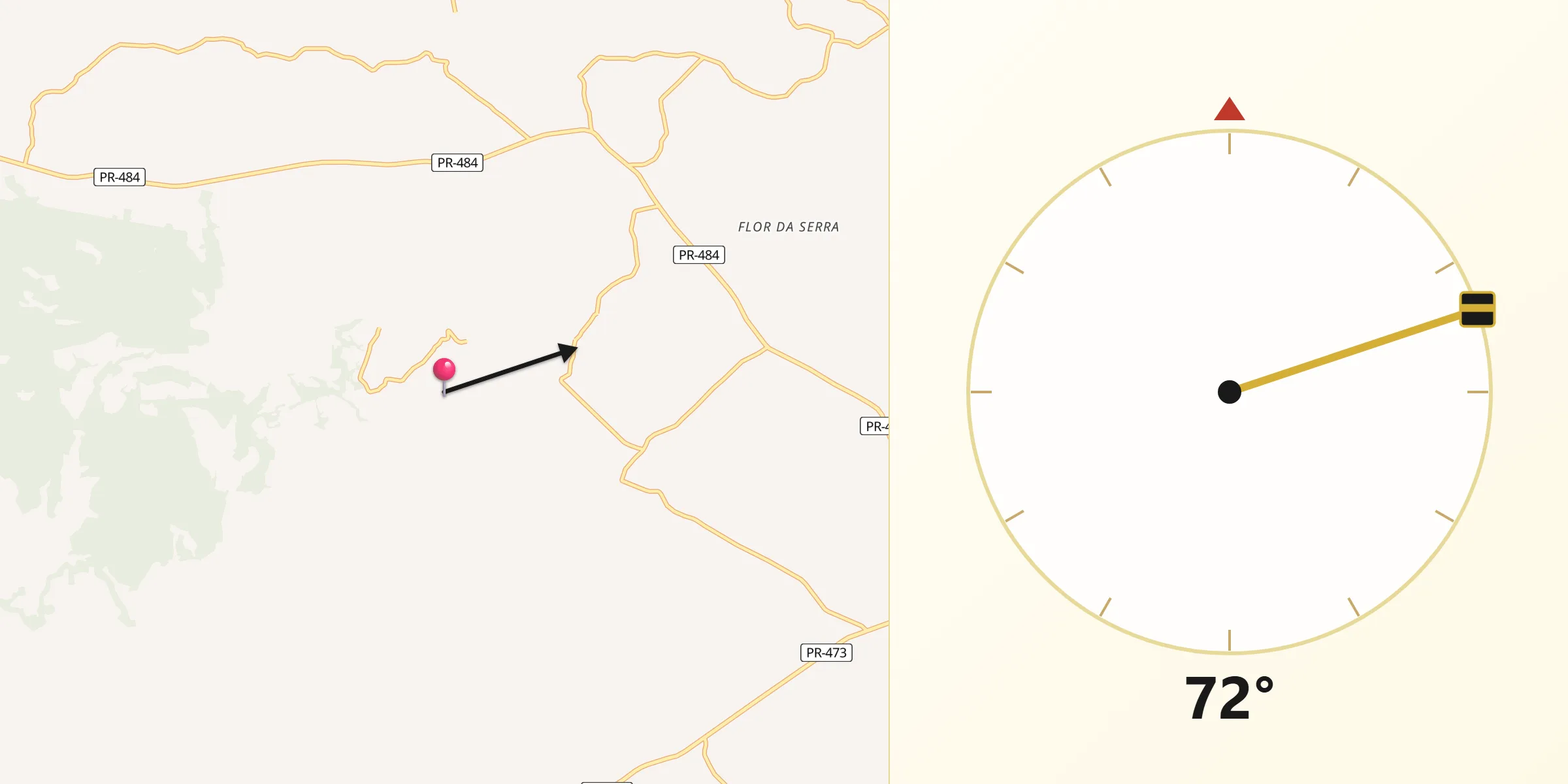 Direção da Qibla a partir de Quedas do Iguaçu