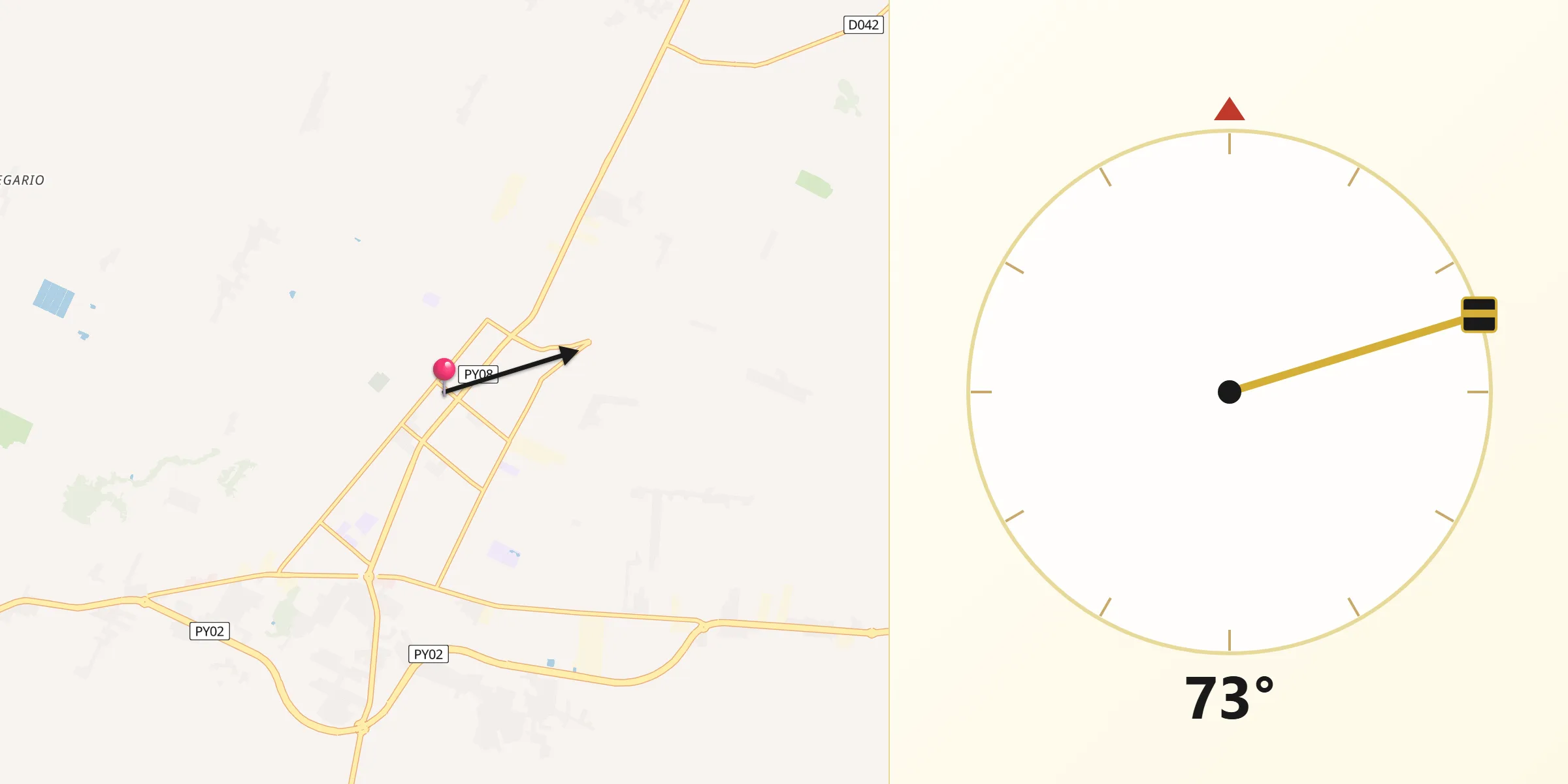 Dirección de la Qibla desde Coronel Oviedo
